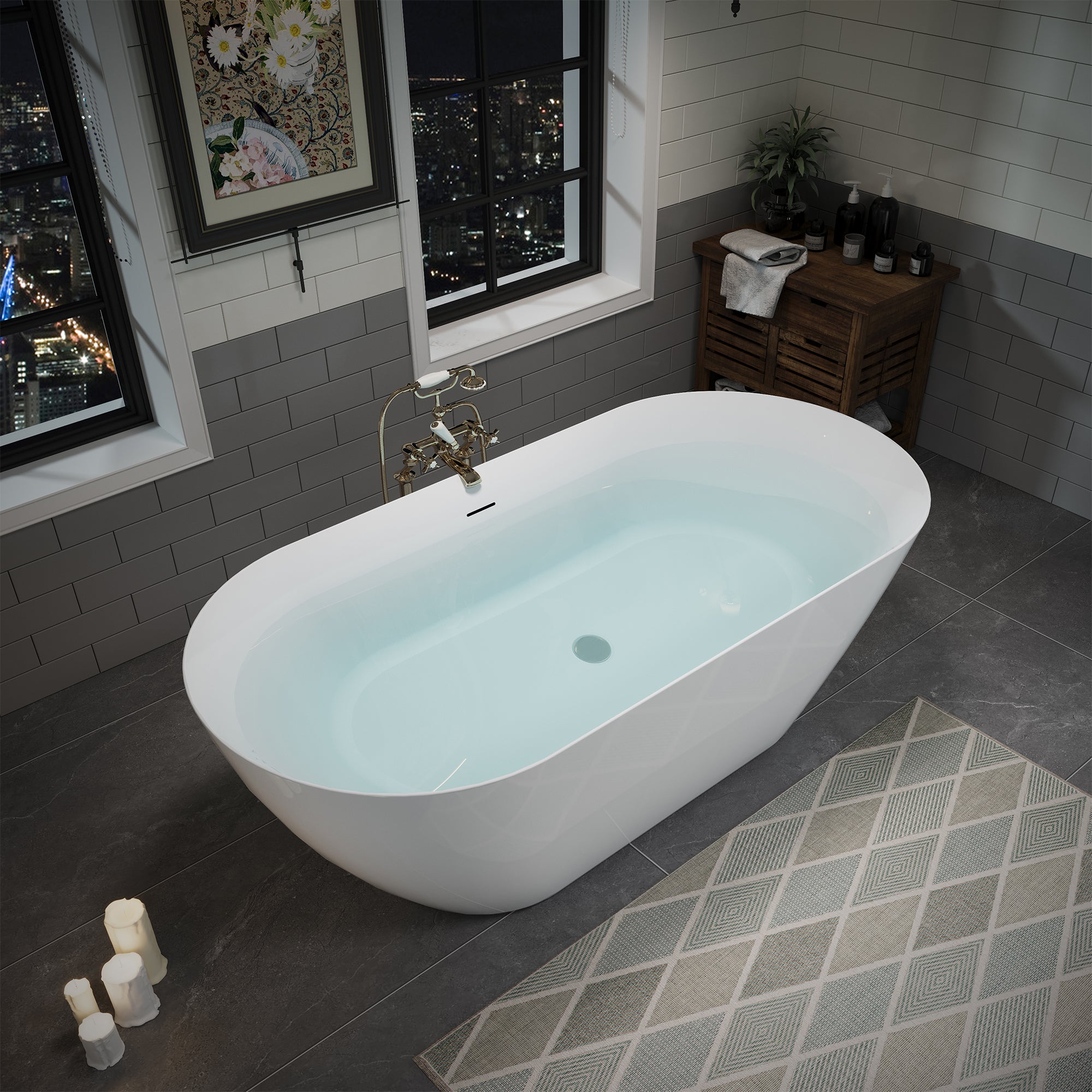 63" Oval Acrylic Freestanding Soaking Bathtub