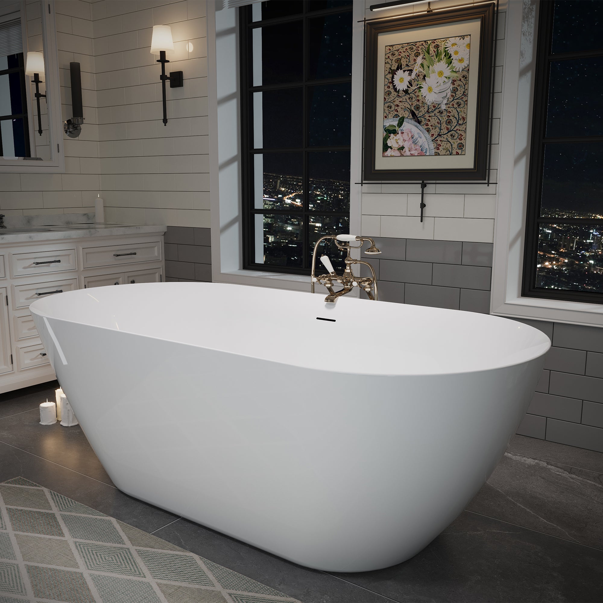 63" Oval Acrylic Freestanding Soaking Bathtub
