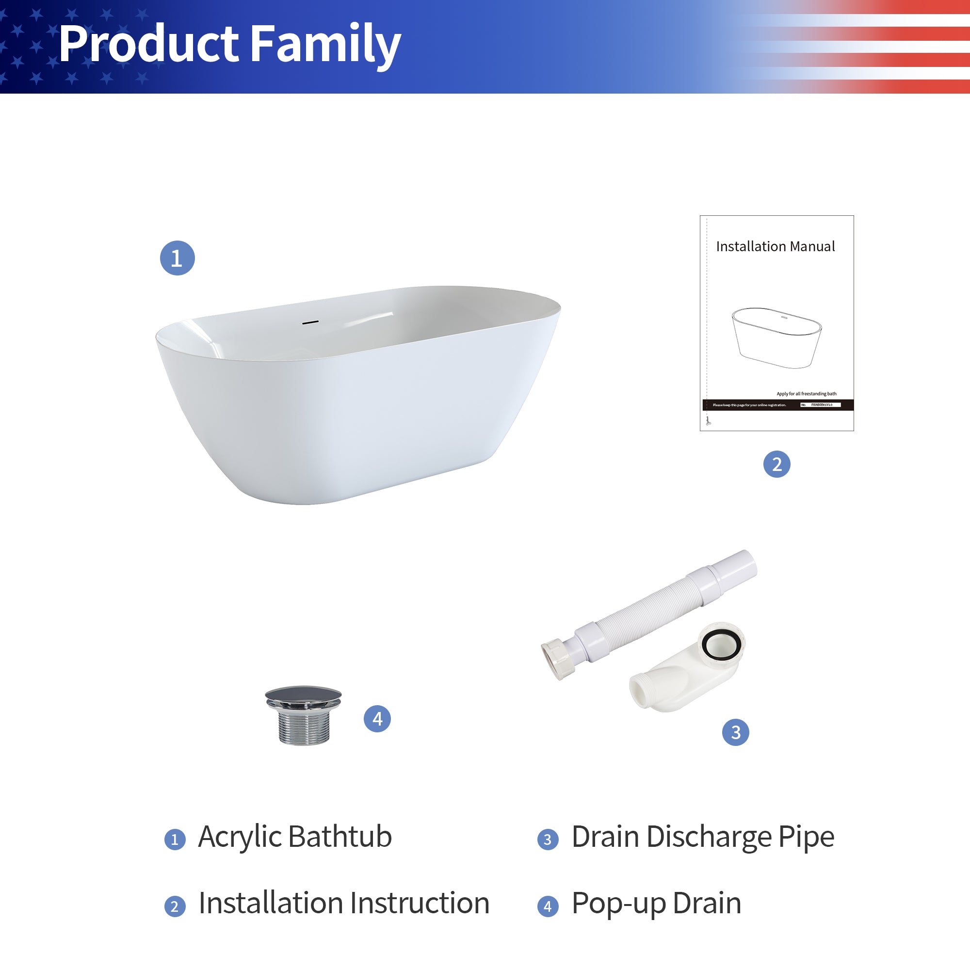 63" Oval Acrylic Freestanding Soaking Bathtub