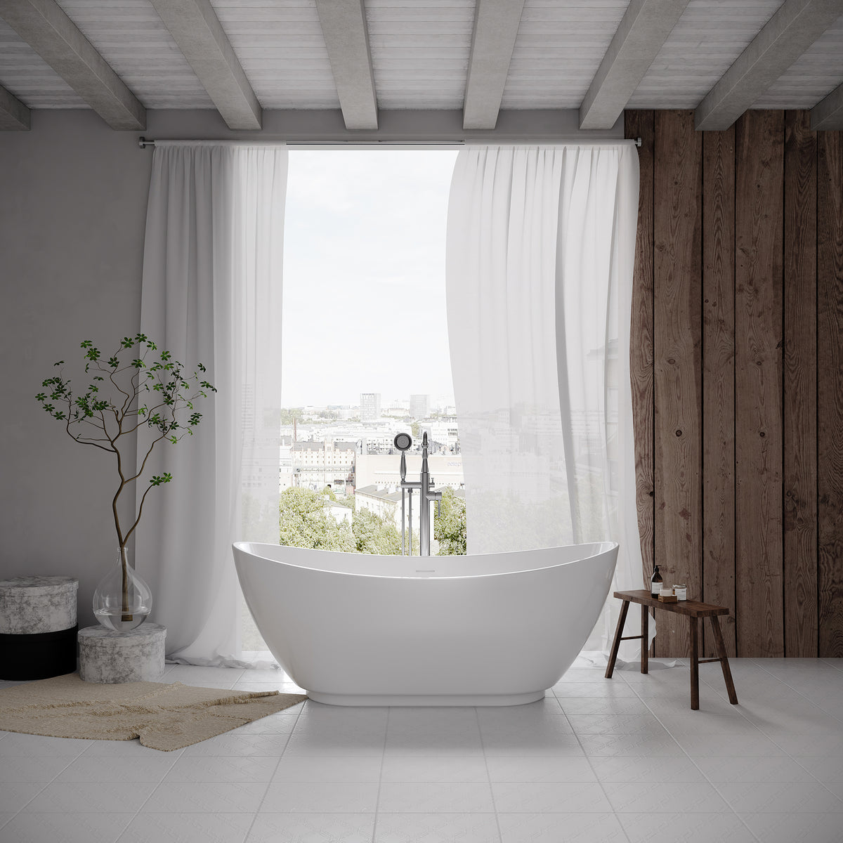 RAINLEX 67 in. Contemporary Acrylic Freestanding Soaking Bathtub