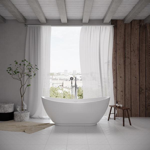 67" Contemporary Acrylic Soaking Bathtub with Overflow
