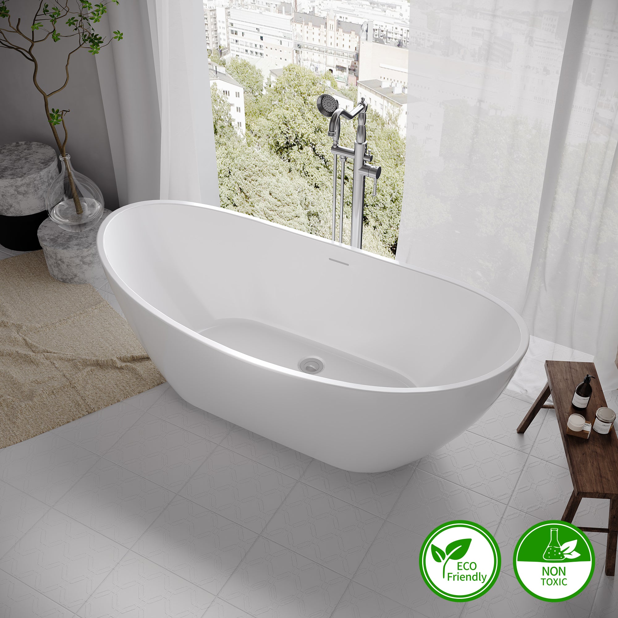 67" Contemporary Acrylic Freestanding Soaking Bathtub with Overflow RX-A03-67