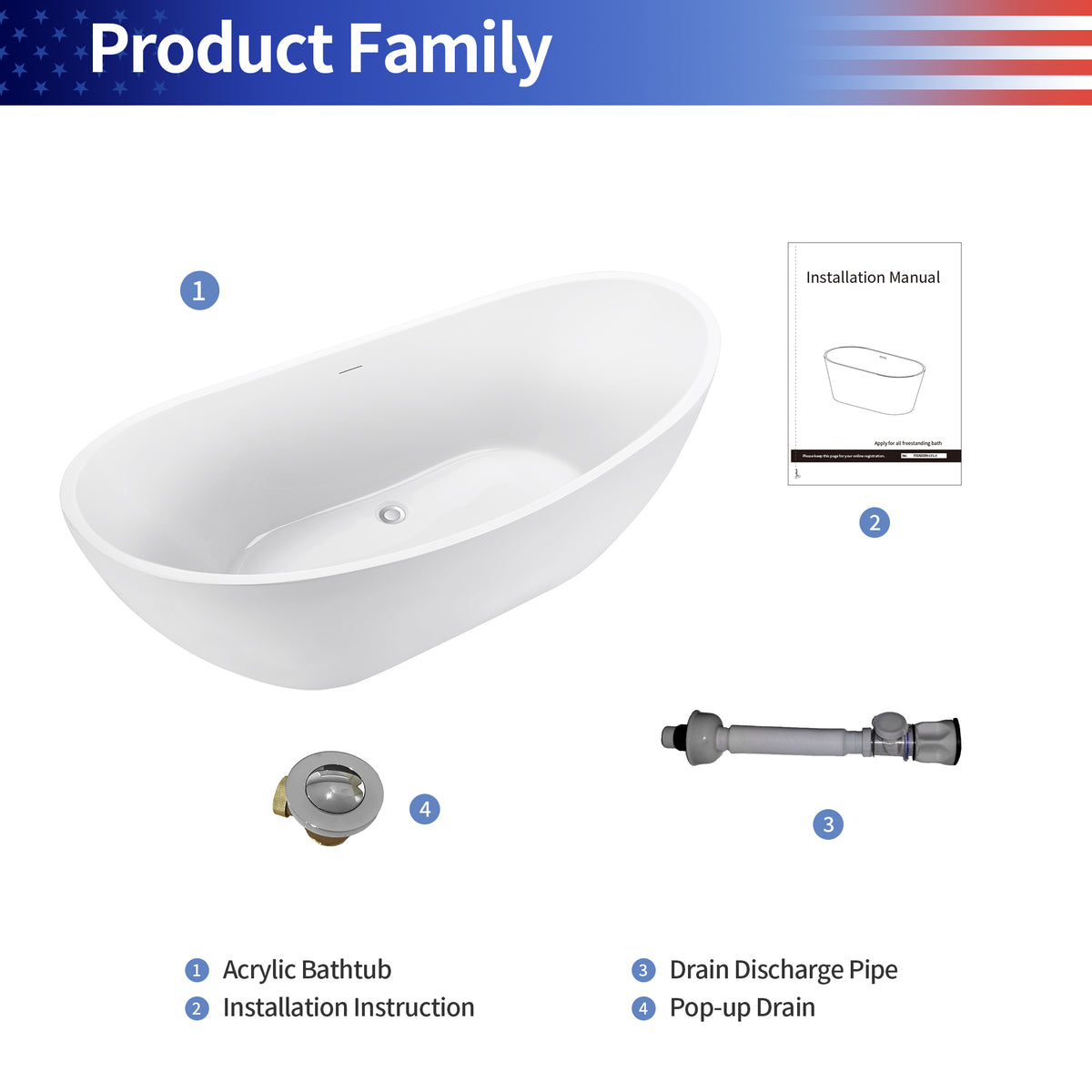 RAINLEX 67 in. Contemporary Acrylic Freestanding Soaking Bathtub