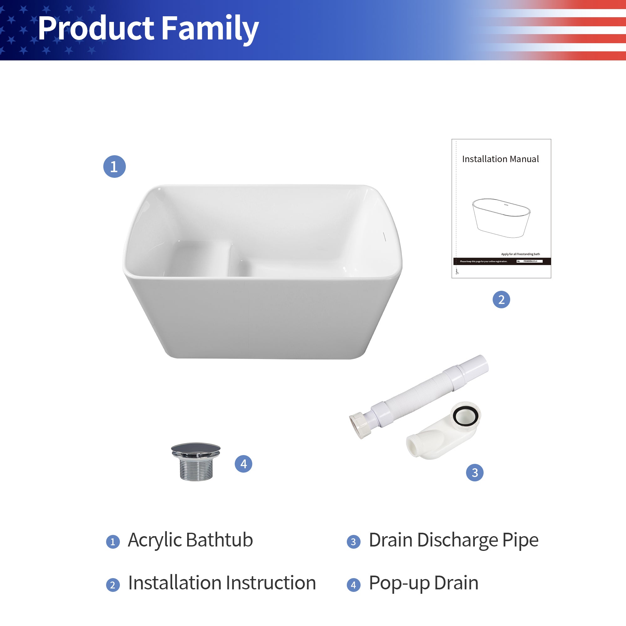 49" Square Acrylic Japanese Soaking Bathtub