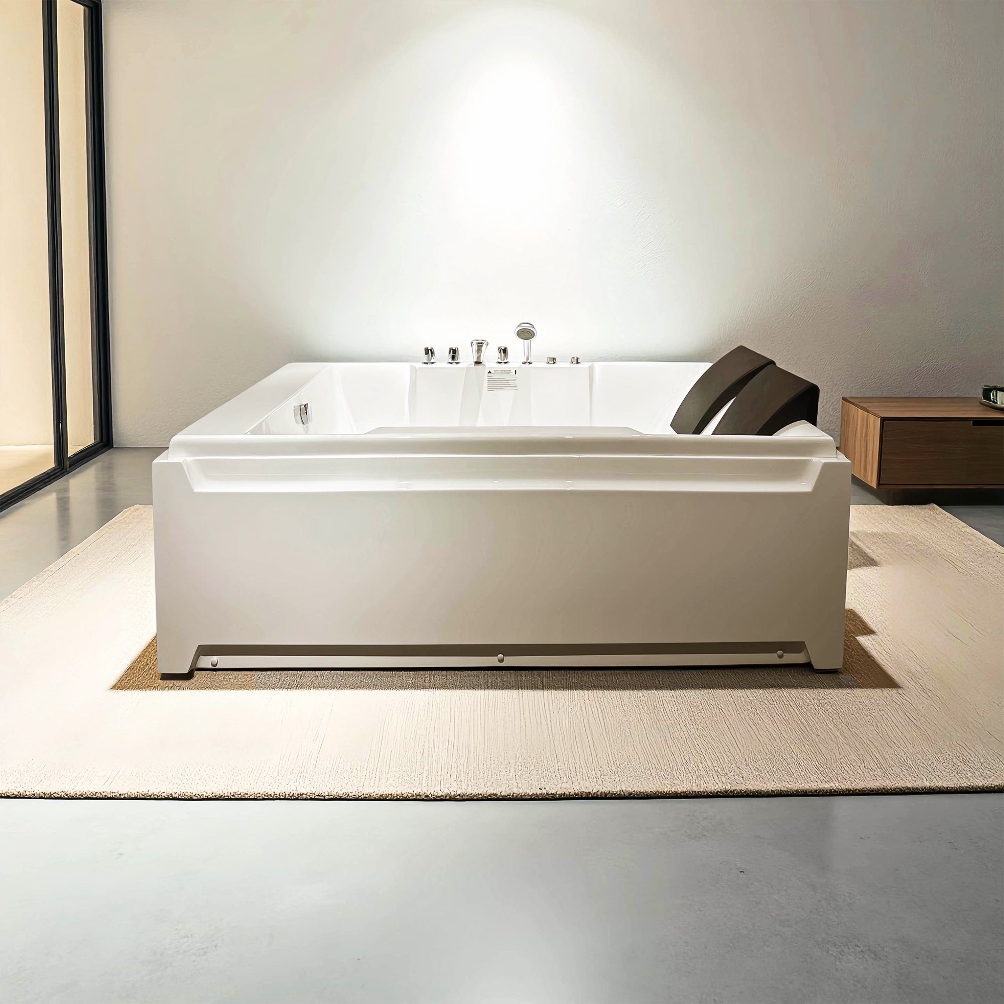 Whirlpool Bathtub, 72“ x 48” Double Jet Massage Tub with Hydrotherapy and Light Therapy Features, ETL Certified, Three-Sided Apron Design, Acrylic Construction, 110 Gallon Capacity, Left-Side Drain RX-A06-73