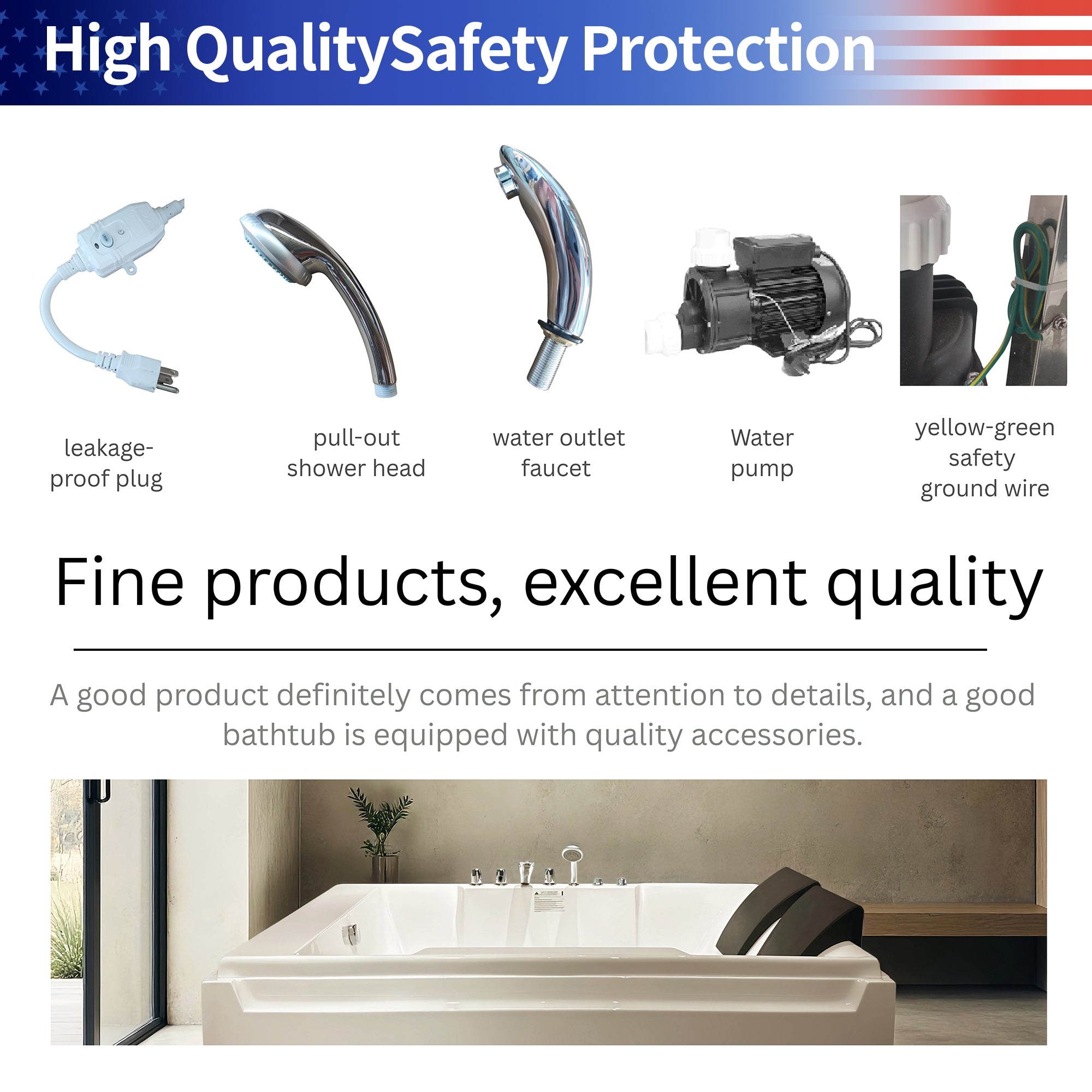 Whirlpool Bathtub, 72“ x 48” Double Jet Massage Tub with Hydrotherapy and Light Therapy Features, ETL Certified, Three-Sided Apron Design, Acrylic Construction, 110 Gallon Capacity, Left-Side Drain RX-A06-73