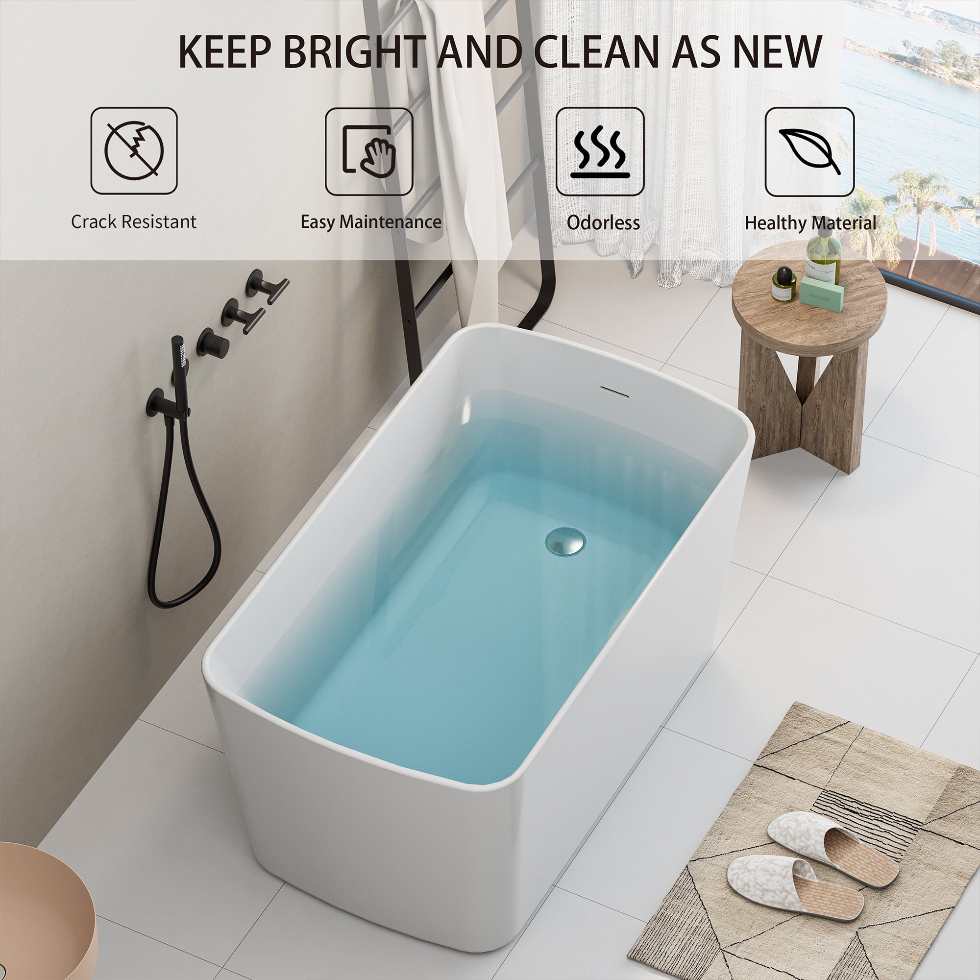 49" Square Acrylic Japanese Soaking Bathtub (A07)
