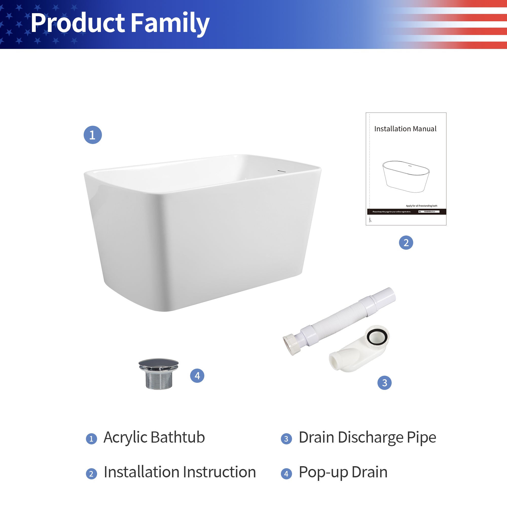 49" Square Acrylic Japanese Soaking Bathtub (A07)