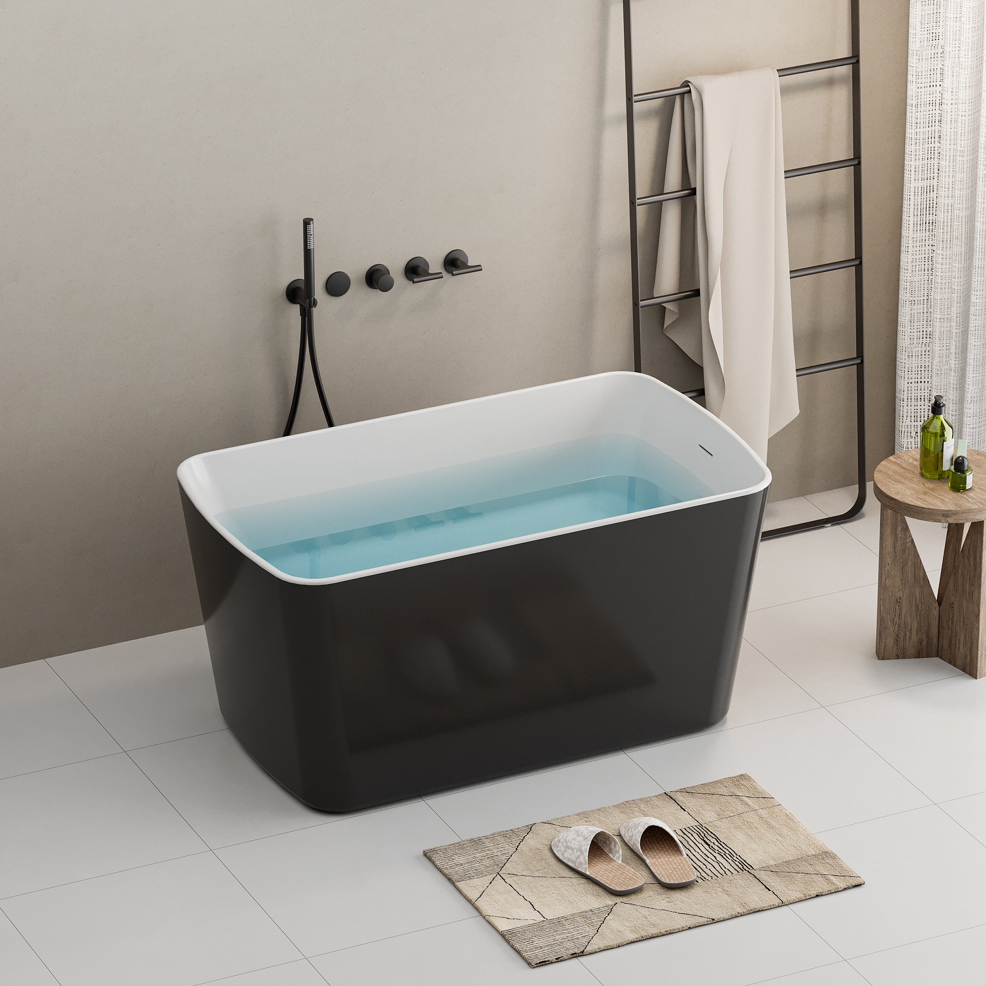 49" Square Acrylic Japanese Soaking Bathtub, Black