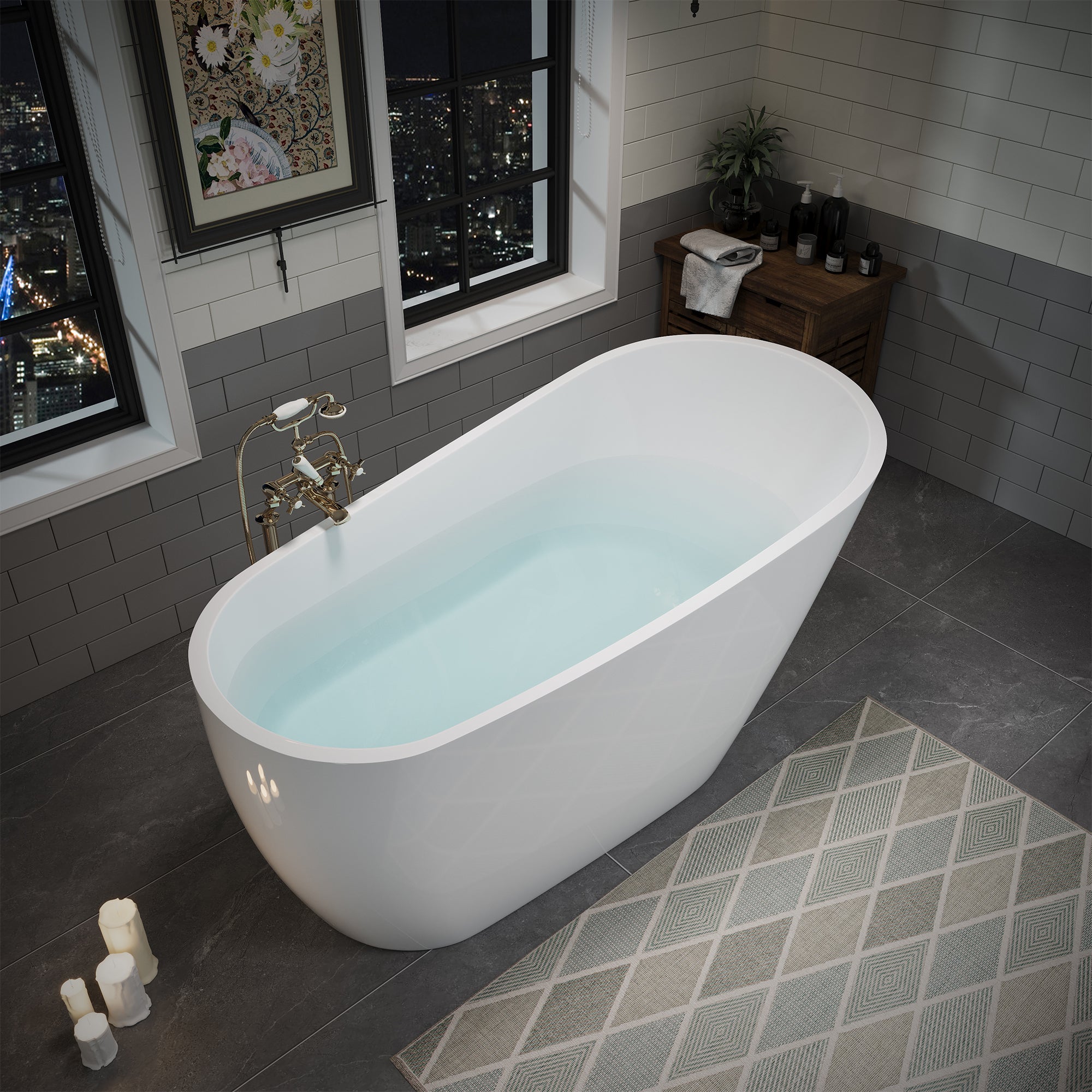 55" Acrylic Freestanding Soaking Bathtub