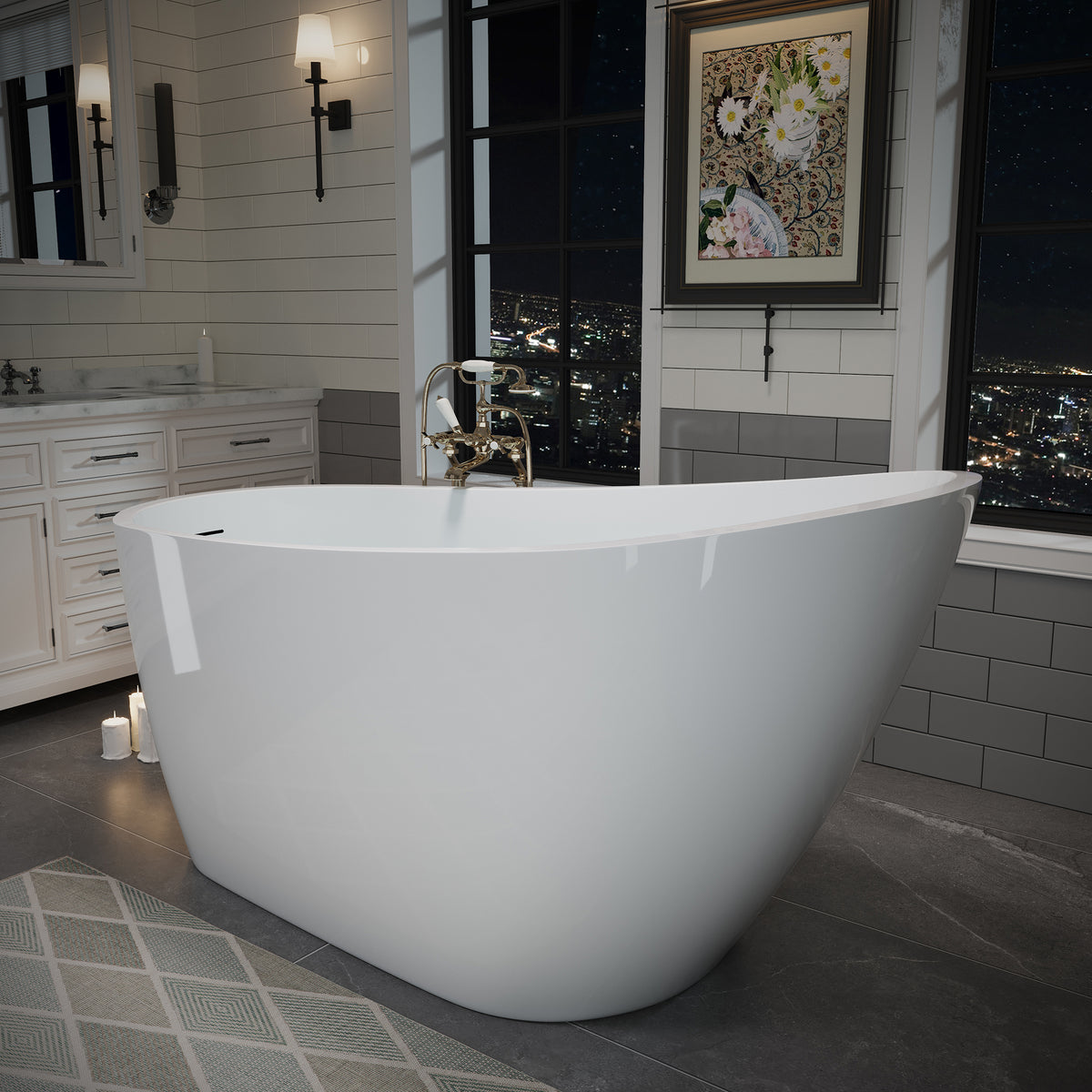 RAINLEX 63 in. Freestanding Acrylic Soaking Bathtub