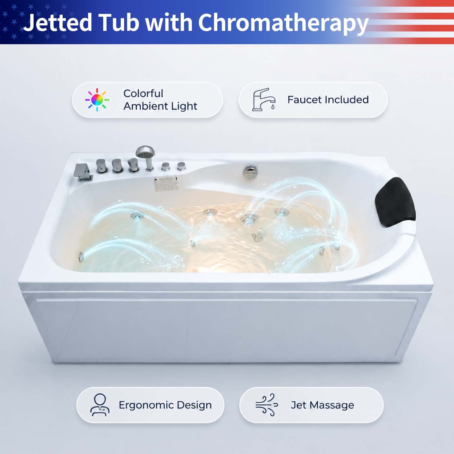 67" Acrylic Freestanding Whirlpool Bathtub with 8 Massage Jets