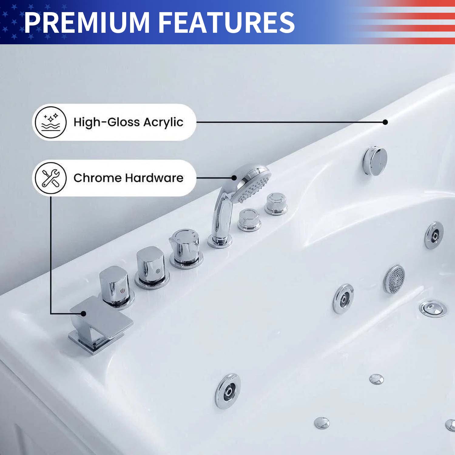 67" Acrylic Freestanding Whirlpool Bathtub with 8 Massage Jets