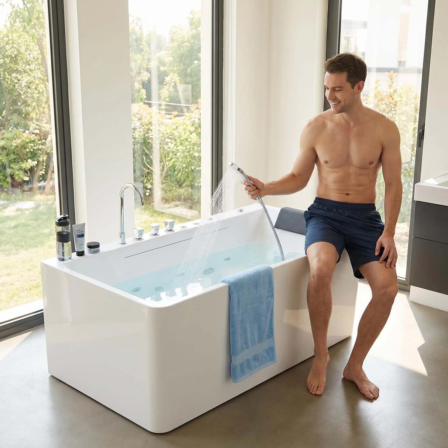 67" Acrylic Freestanding Whirlpool Bathtub with LED Chromotherapy