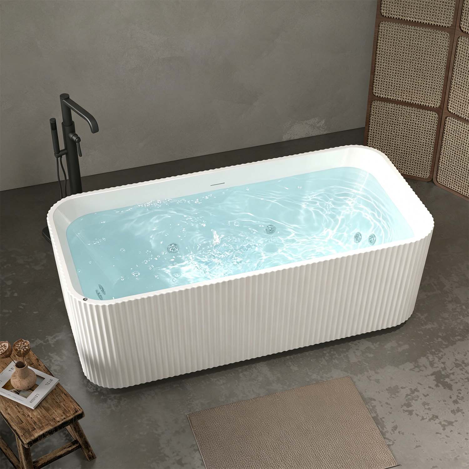 67" Rectangular Acrylic Freestanding Whirlpool Bathtub with Massage Jets
