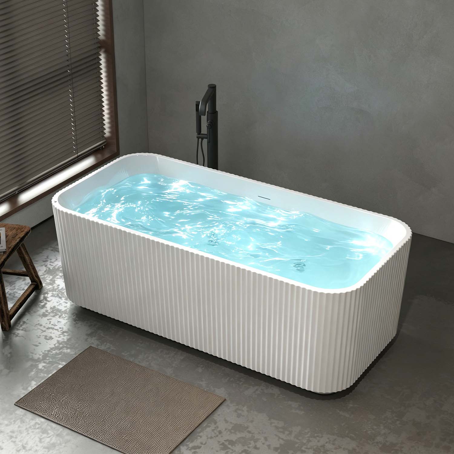 67" Rectangular Acrylic Freestanding Whirlpool Bathtub with Massage Jets