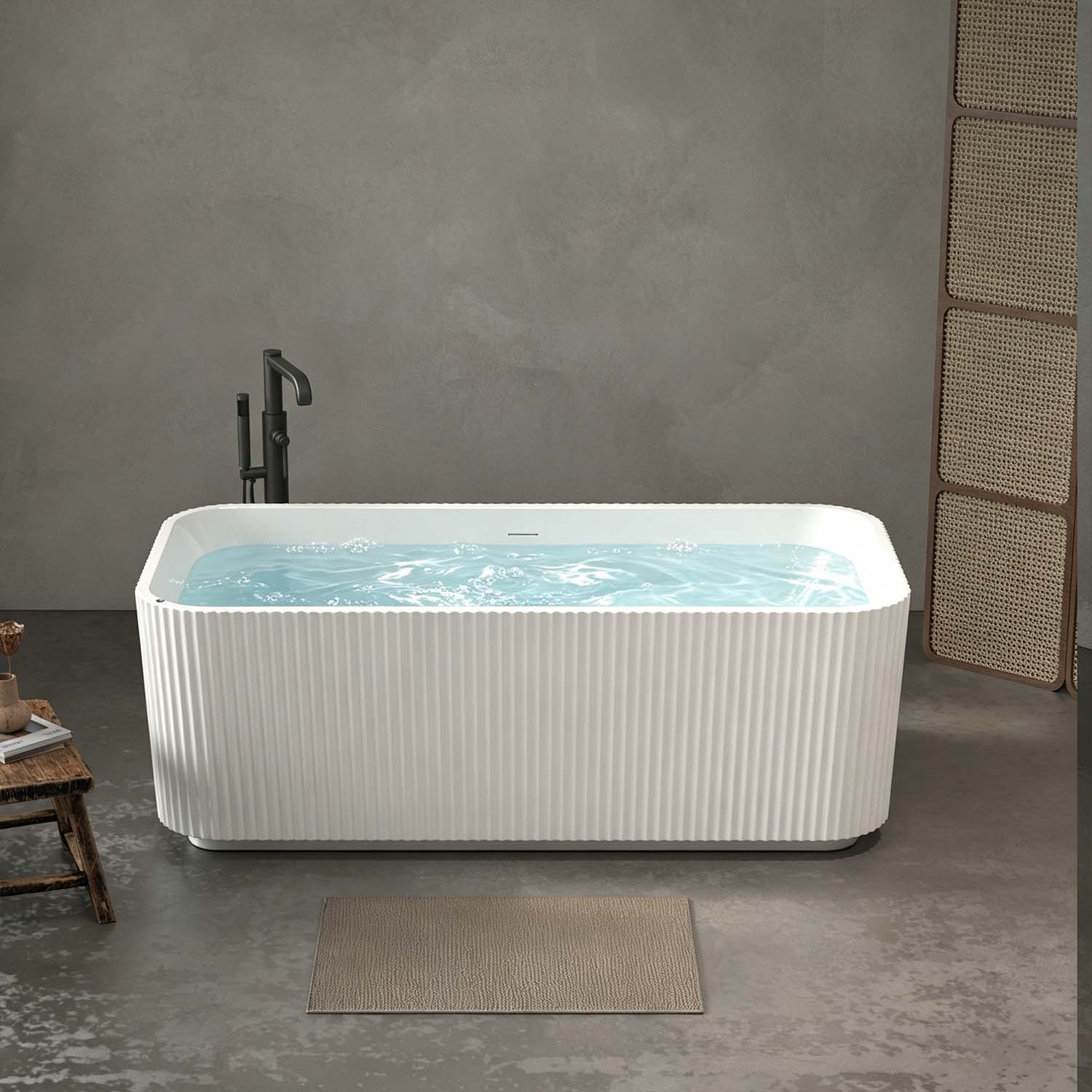 67" Rectangular Acrylic Freestanding Whirlpool Bathtub with Massage Jets