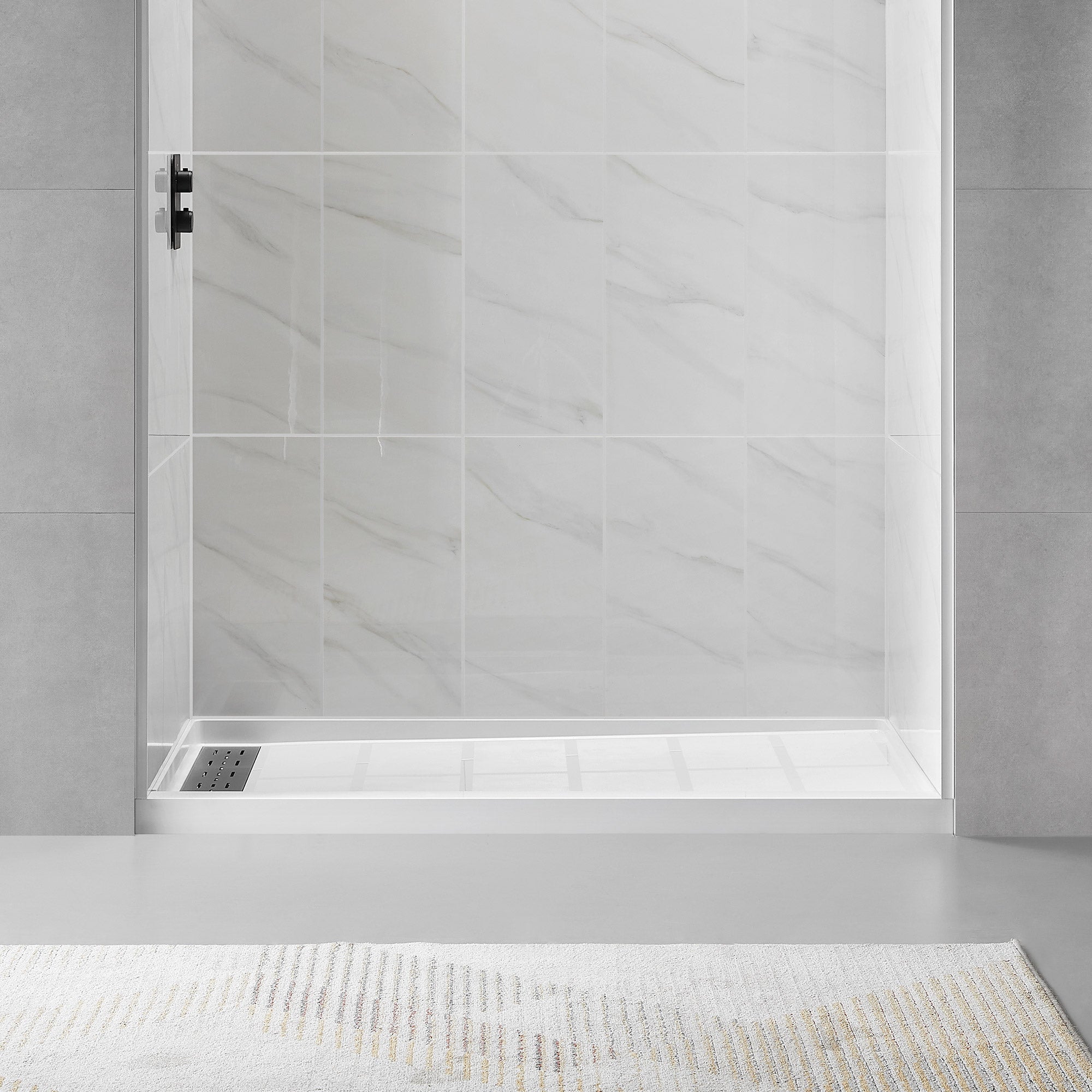 Single-Threshold Shower Pan with Drain, Anti-Slip