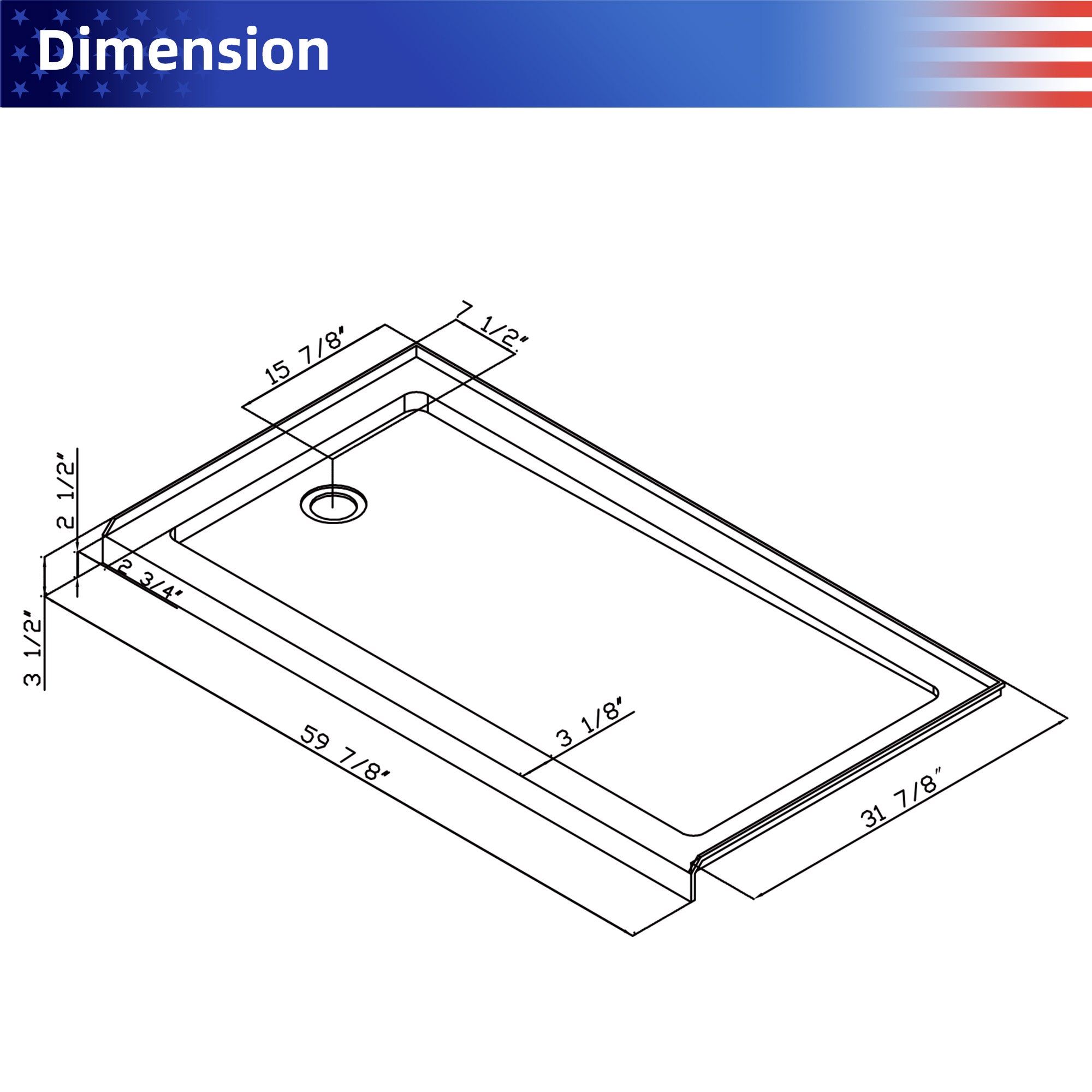 Rainlex 60 in. x 30 in. Single Threshold Shower Pan Base in White with Drain RX-B03-6032