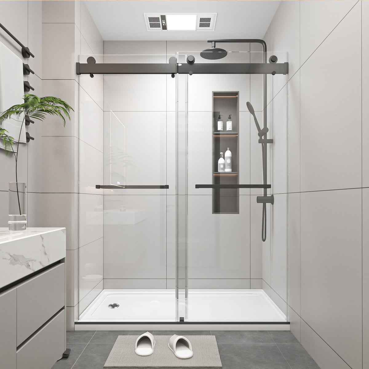 RAINLEX 60" x 32" Single-Threshold Shower Pan with Drain in White