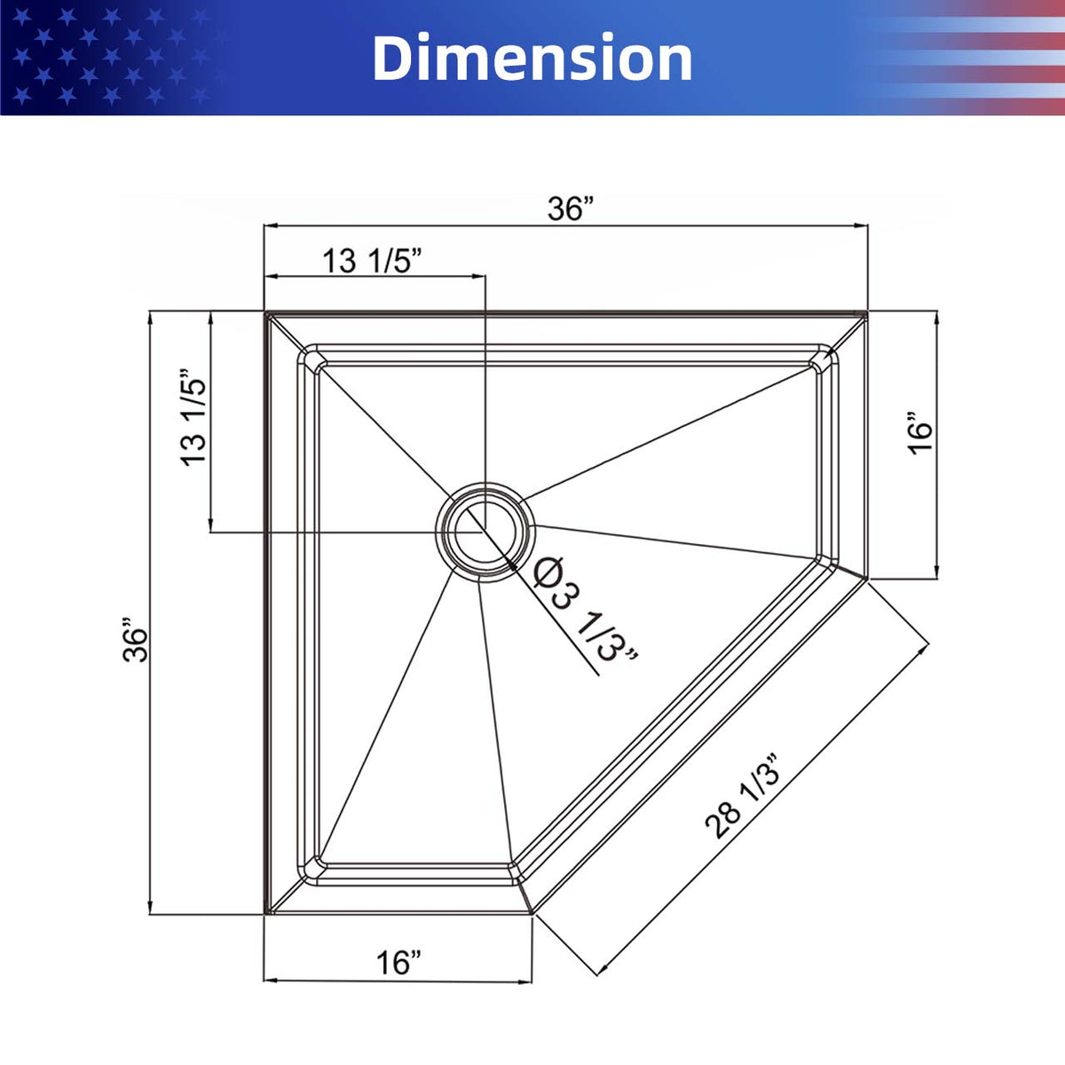 Rainlex 36" x 36" Neo-Angle Corner Shower Base, White