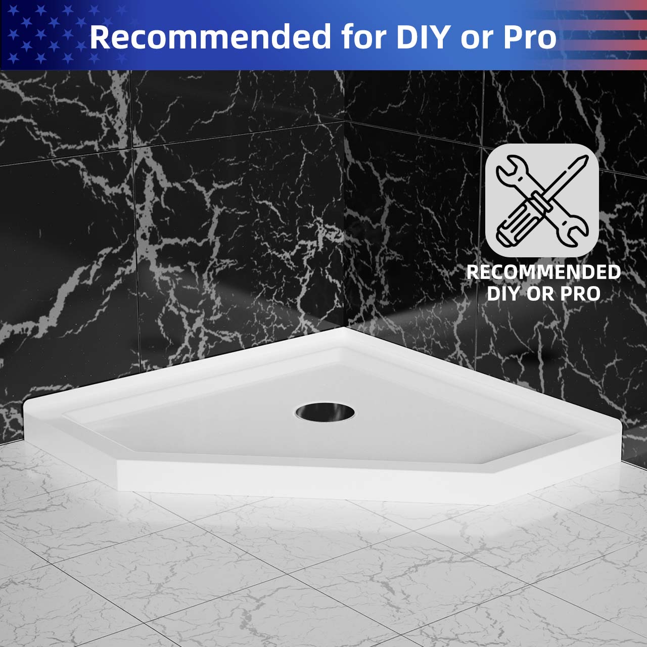 Rainlex 36" x 36" Neo-Angle Corner Shower Base, White