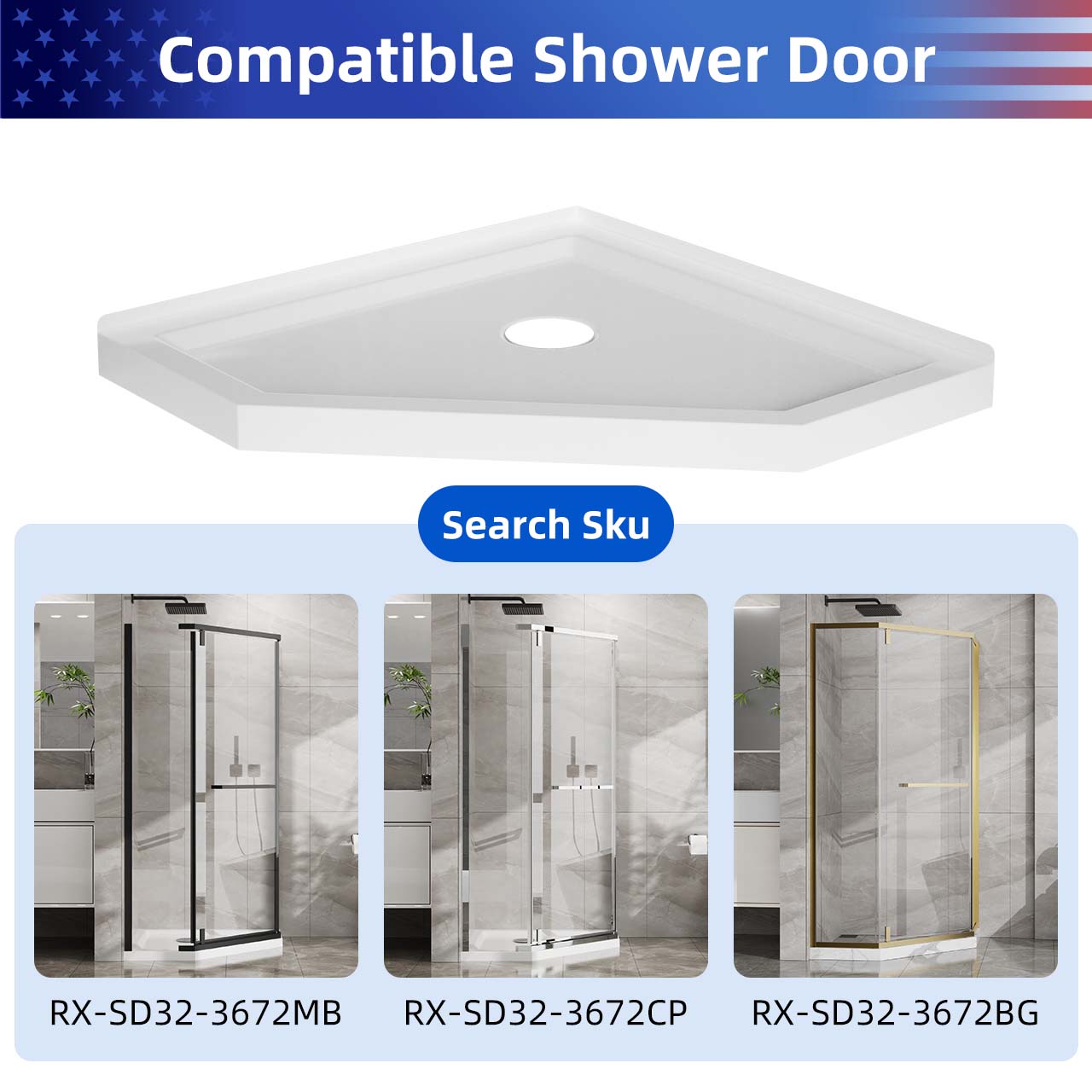 Rainlex 36" x 36" Neo-Angle Corner Shower Base, White