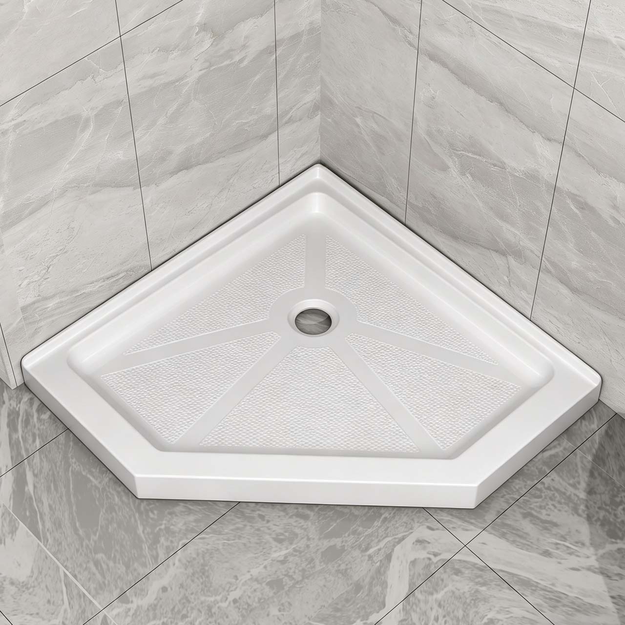 Rainlex 36" x 36" Neo-Angle Corner Shower Base, Anti-Slip White ABS