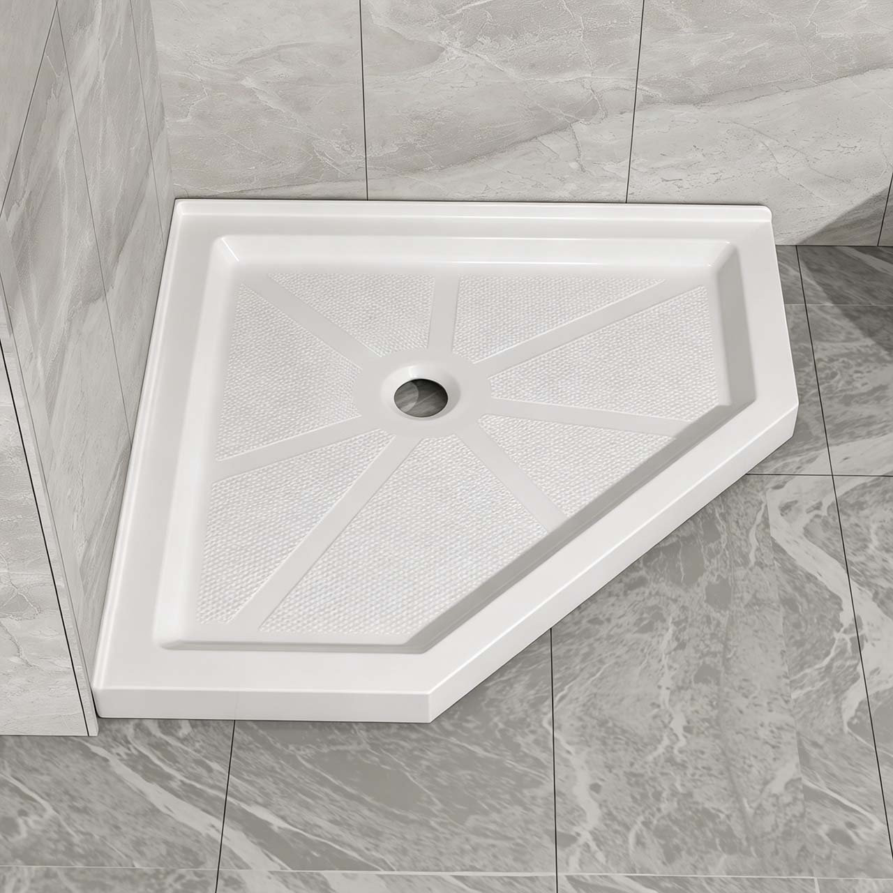 Rainlex 36" x 36" Neo-Angle Corner Shower Base, Anti-Slip White ABS