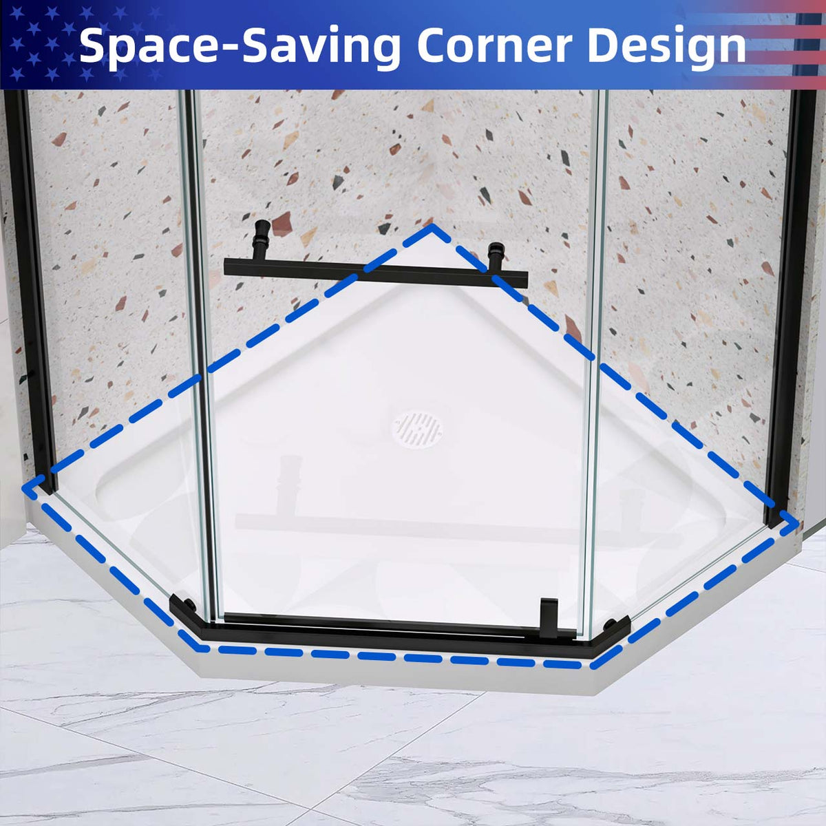 Rainlex 36" x 36" Neo-Angle Corner Shower Base, Anti-Slip White ABS