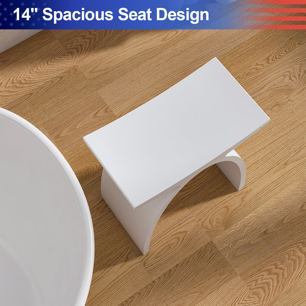 RAINLEX Freestanding Solid Surface Arched Bathroom Stool, Waterproof Non-Slip Shower Seat