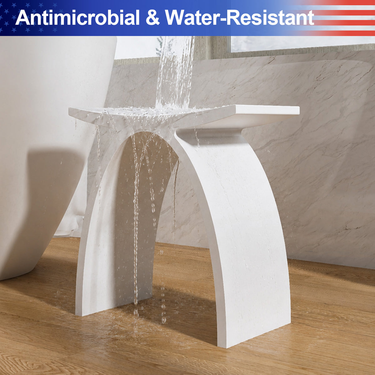 RAINLEX Freestanding Solid Surface Arched Bathroom Stool, Waterproof Non-Slip Shower Seat