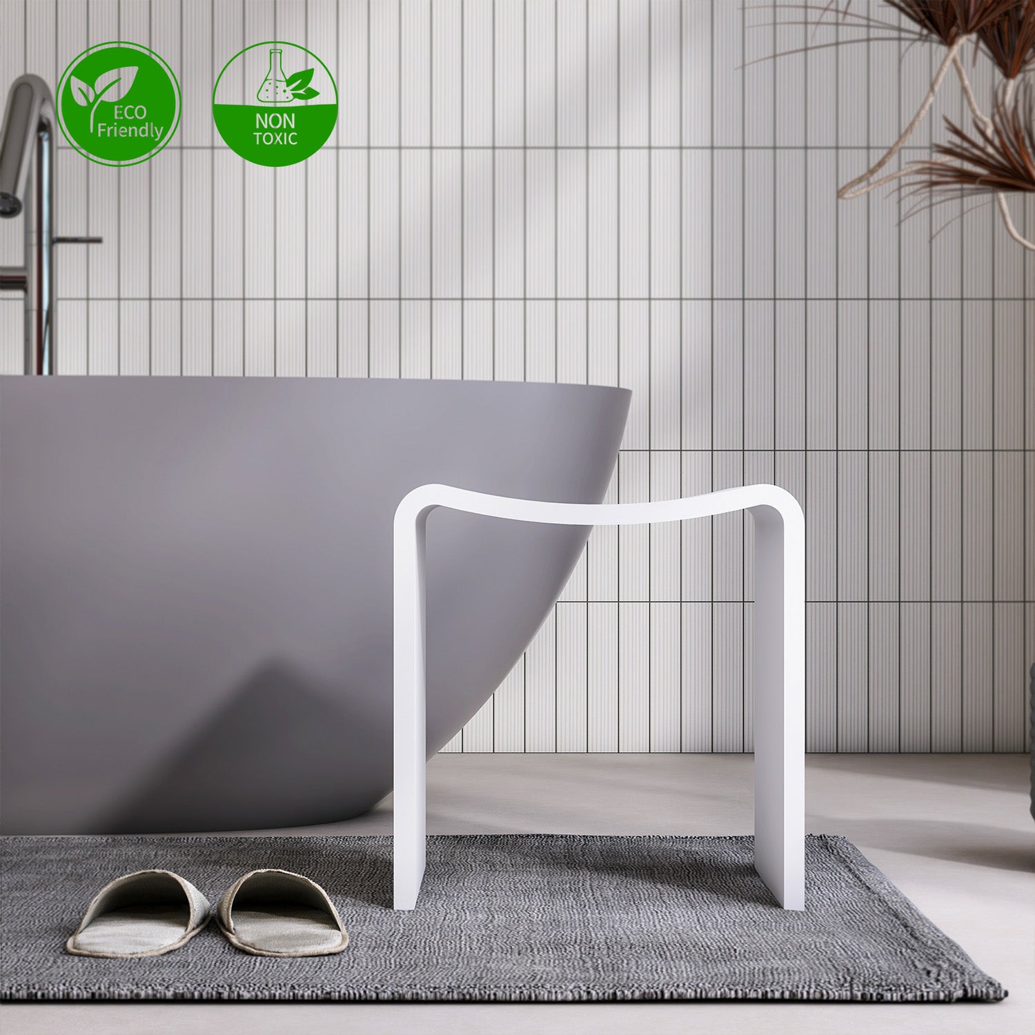 16 in. Freestanding Solid Surface Bathroom Stool, Waterproof Stone Resin Shower Seat with 220.5 lb. Capacity, Matte White