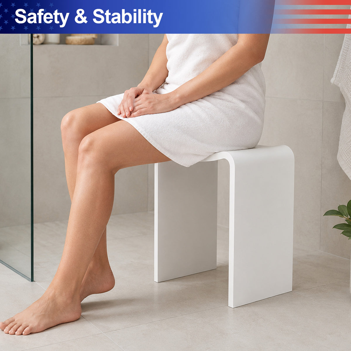 RAINLEX 16 in. Freestanding Solid Surface Bathroom Stool