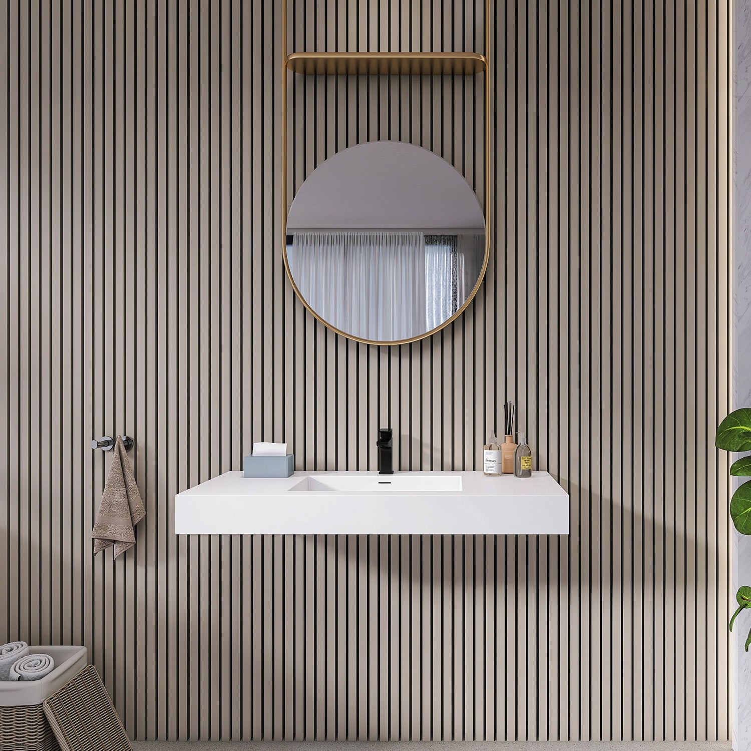 47.2 in. Wall-Mounted Rectangular Stone Resin Bathroom Sink, Matte White Solid Surface Vessel Basin