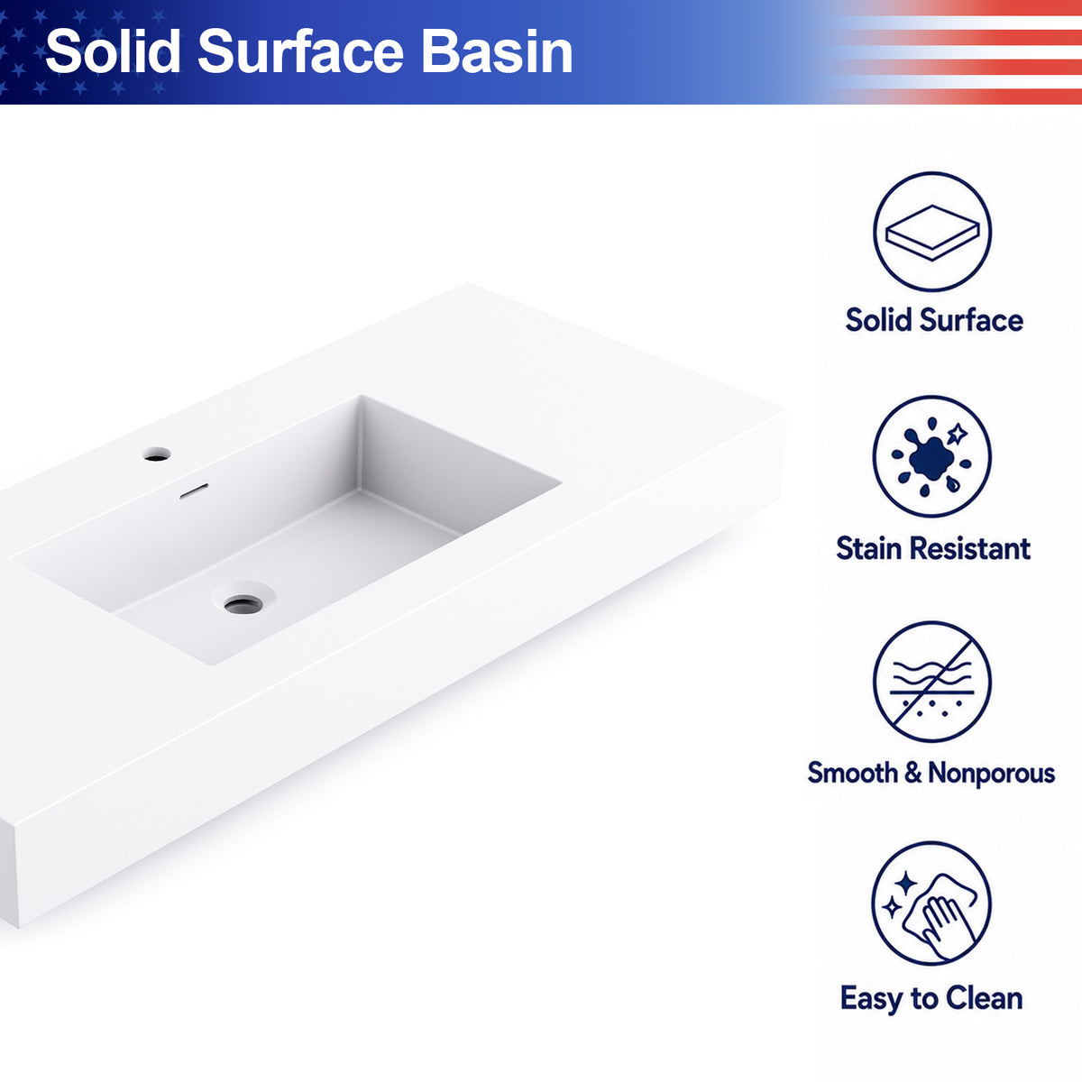 RAINLEX 47.2 in. Wall-Mounted Rectangular Stone Resin Bathroom Sink