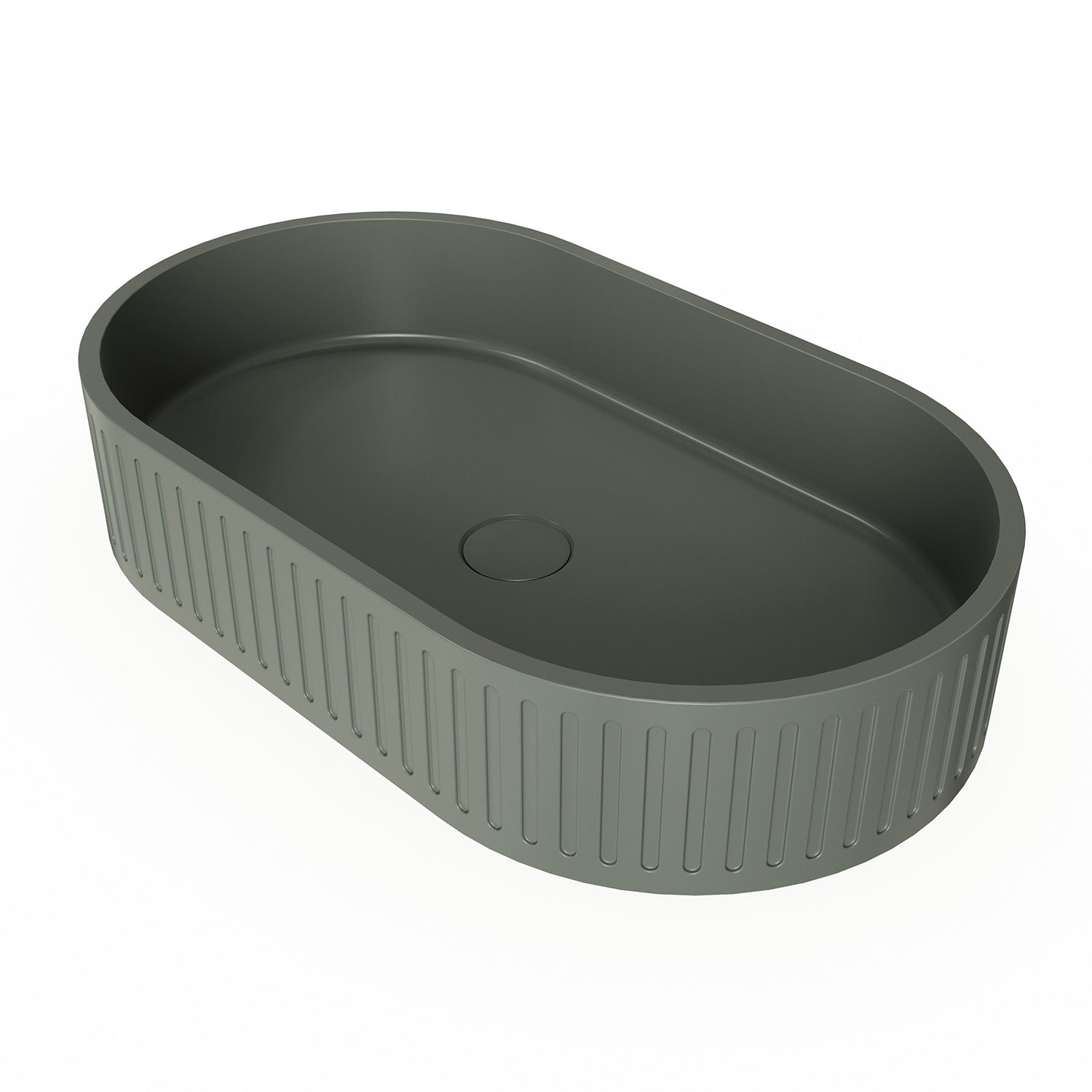 23.6 in. Oval Concrete Vessel Bathroom Sink, Modern Dark Green Countertop Wash Basin
