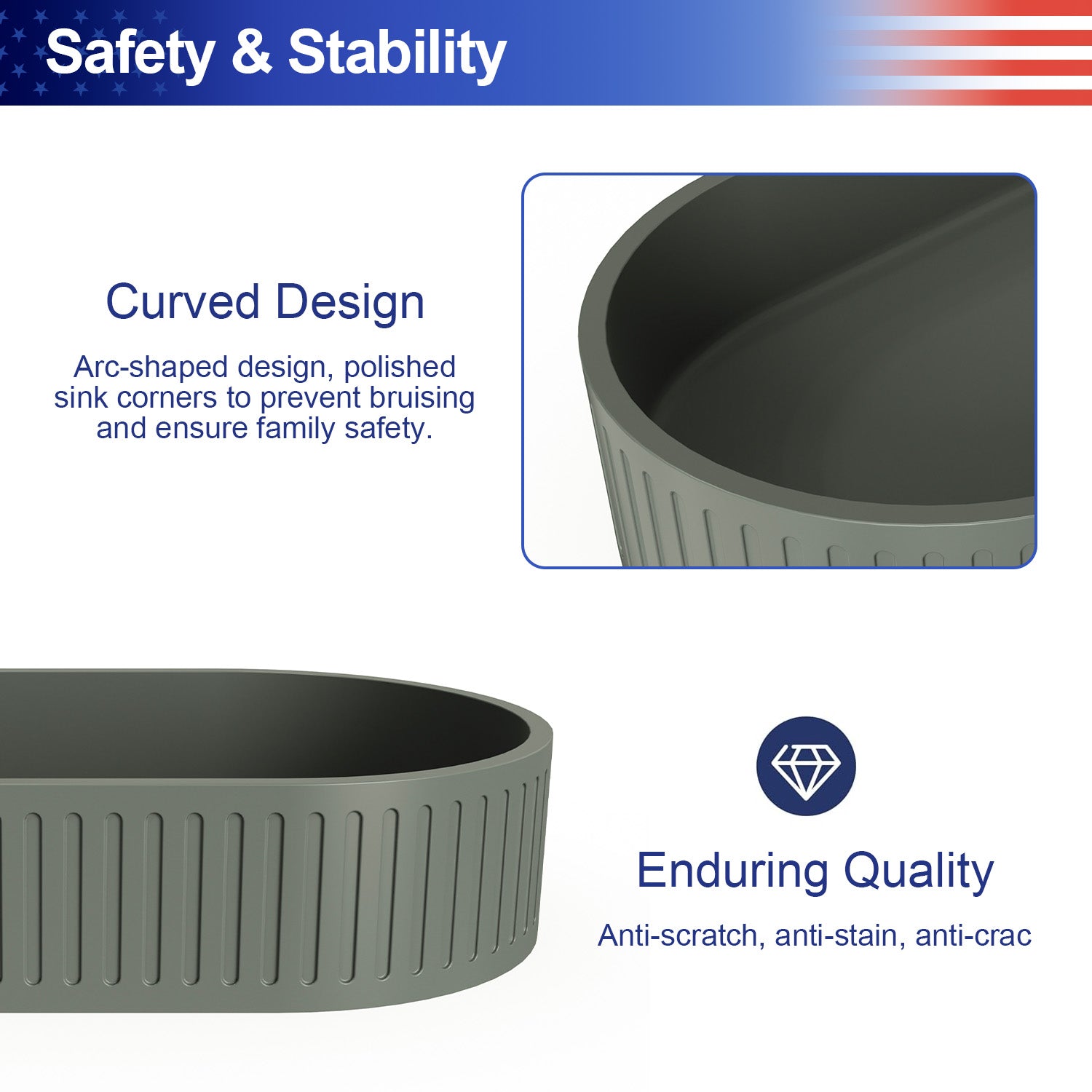 23.6 in. Oval Concrete Vessel Bathroom Sink, Modern Dark Green Countertop Wash Basin