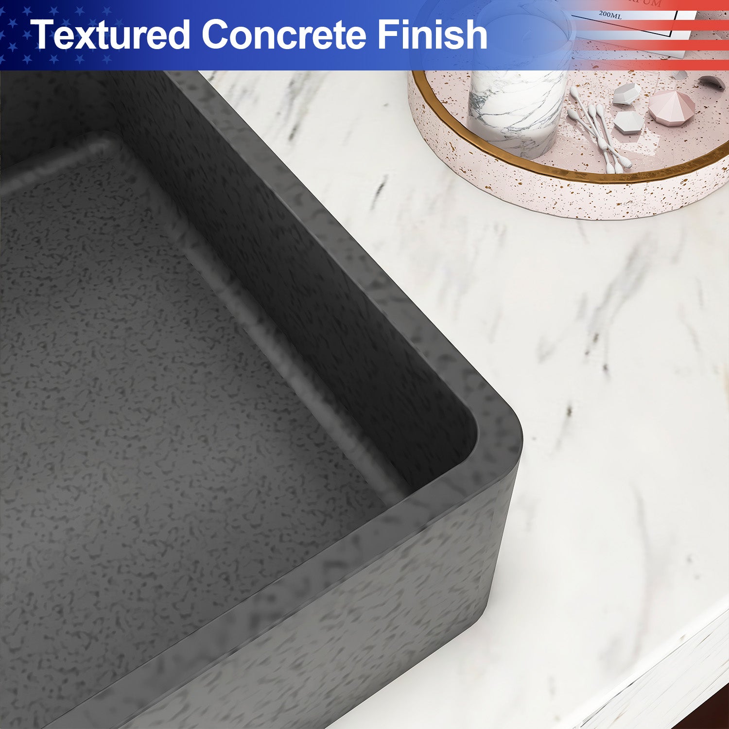 19.68 in. Rectangular Concrete Vessel Bathroom Sink, Modern Gray Wash Basin