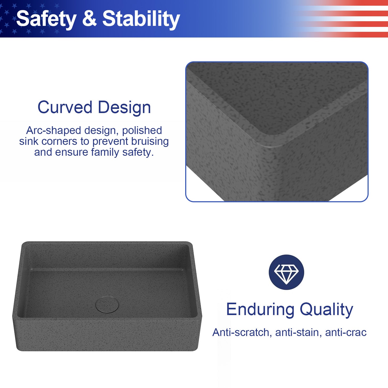 19.68 in. Rectangular Concrete Vessel Bathroom Sink, Modern Gray Wash Basin