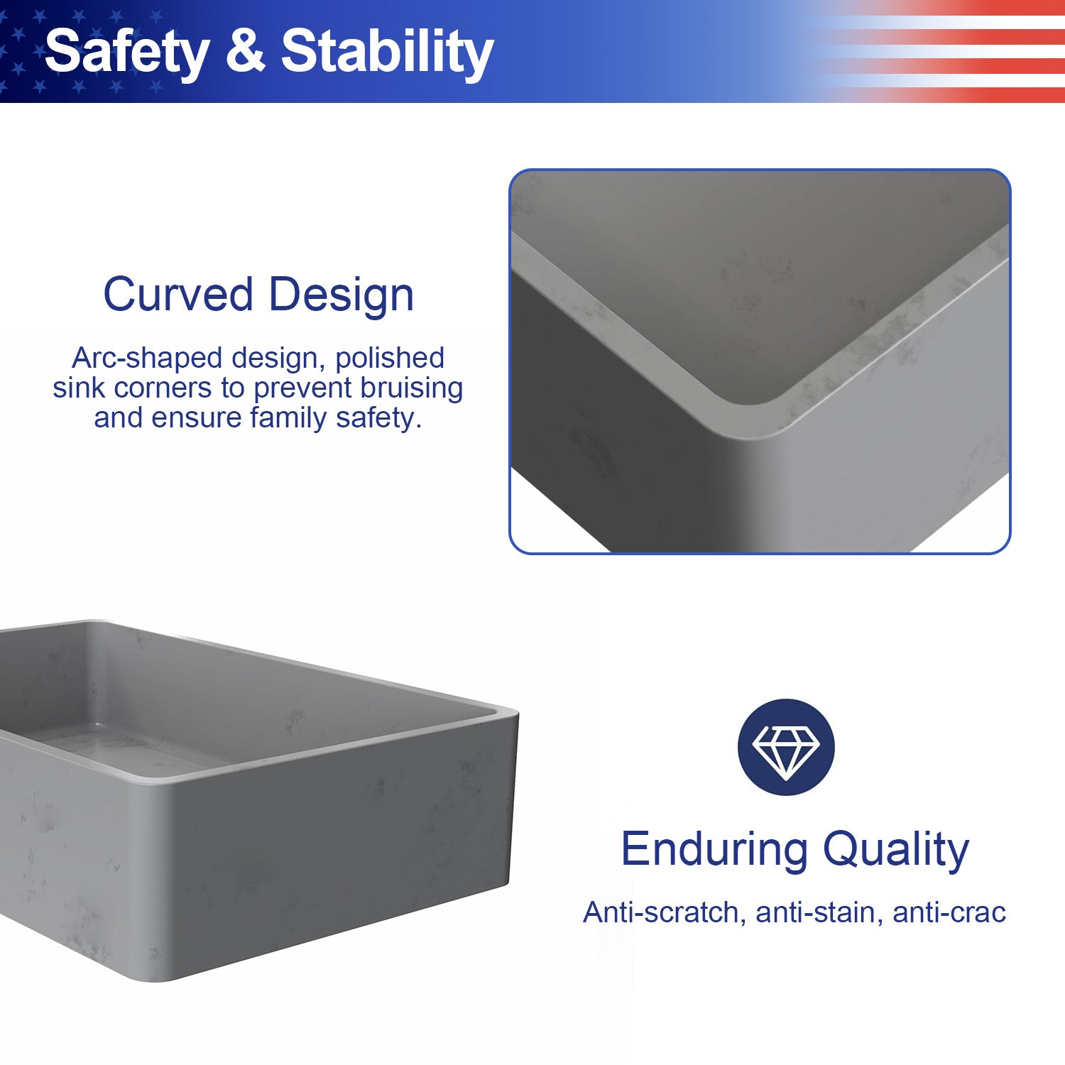 19.68 in. Rectangular Concrete Vessel Bathroom Sink, Modern Gray Wash Basin