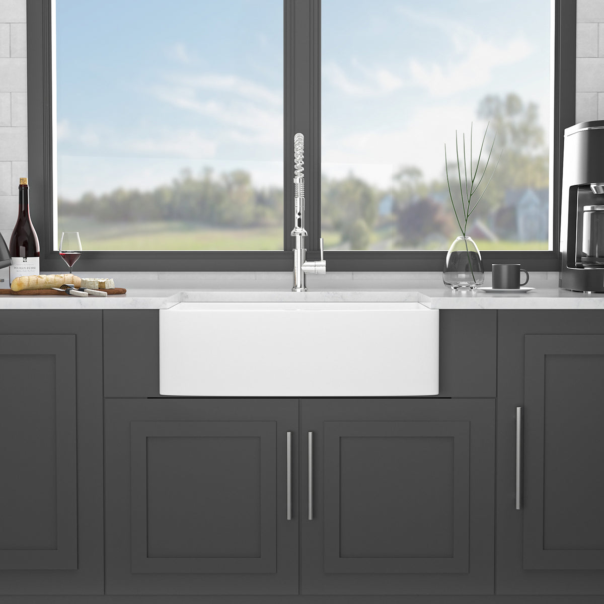 33 in. x 21 in. White Porcelain Ceramic Workstation Farmhouse Kitchen Sink, 10 in. Deep Single Bowl Apron Front Farm Sink with Cutting Board
