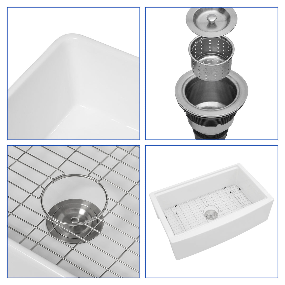 33 in. x 21 in. White Porcelain Ceramic Workstation Farmhouse Kitchen Sink, 10 in. Deep Single Bowl Apron Front Farm Sink with Cutting Board