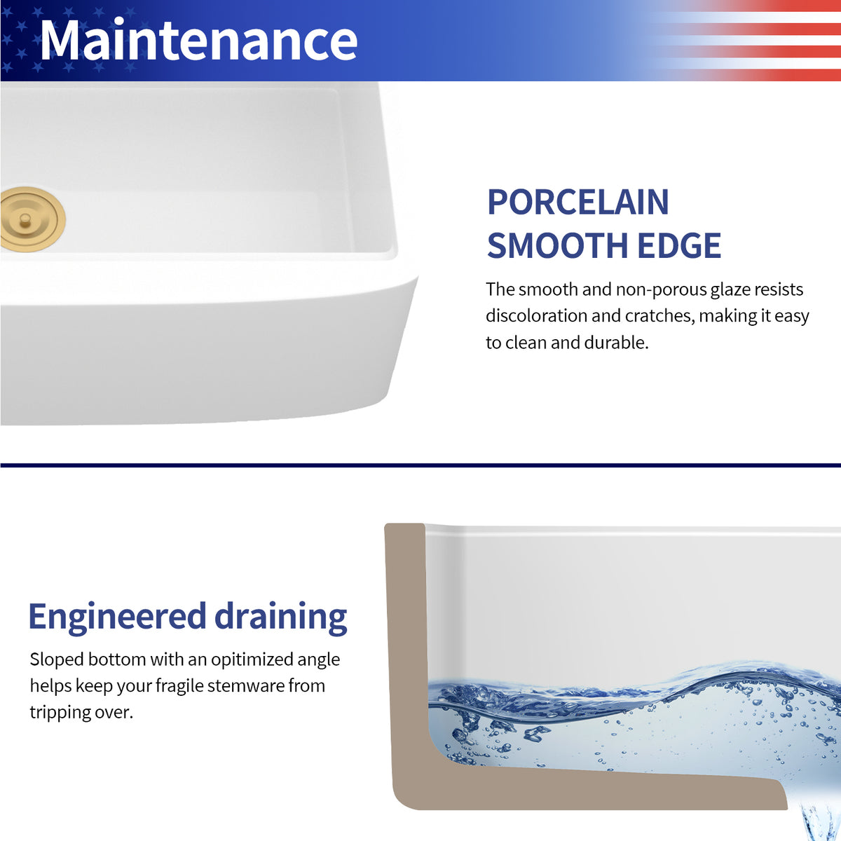 33 in. x 21 in. White Porcelain Ceramic Workstation Farmhouse Kitchen Sink, 10 in. Deep Single Bowl Curved Apron Front Sink with Cutting Board & Gold Accessories