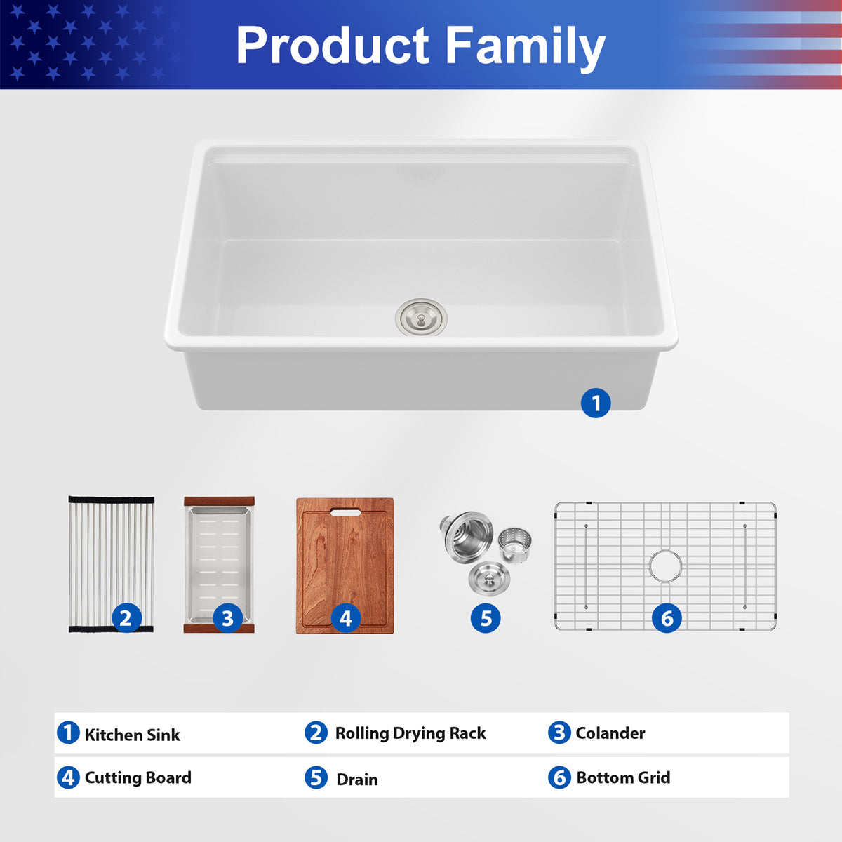 33 in. x 19 in. White Porcelain Ceramic Workstation Kitchen Sink, 10 in. Deep Single Bowl Dual-Mount Undermount & Drop-In Sink with Cutting Board