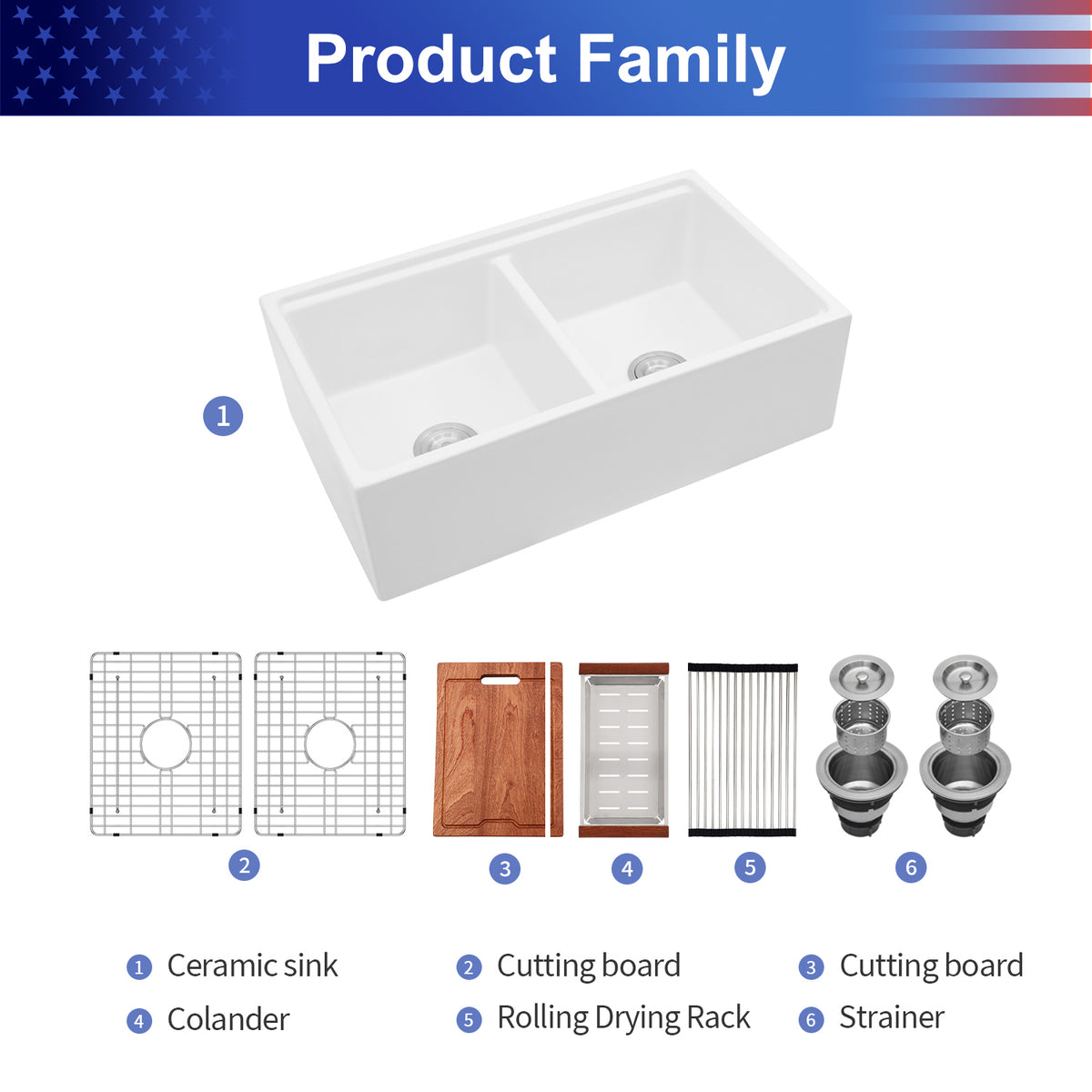 33 in. x 20 in. White Porcelain Ceramic Workstation Farmhouse Kitchen Sink, 10 in. Deep Equal Double Bowl Apron Front Sink with Cutting Board