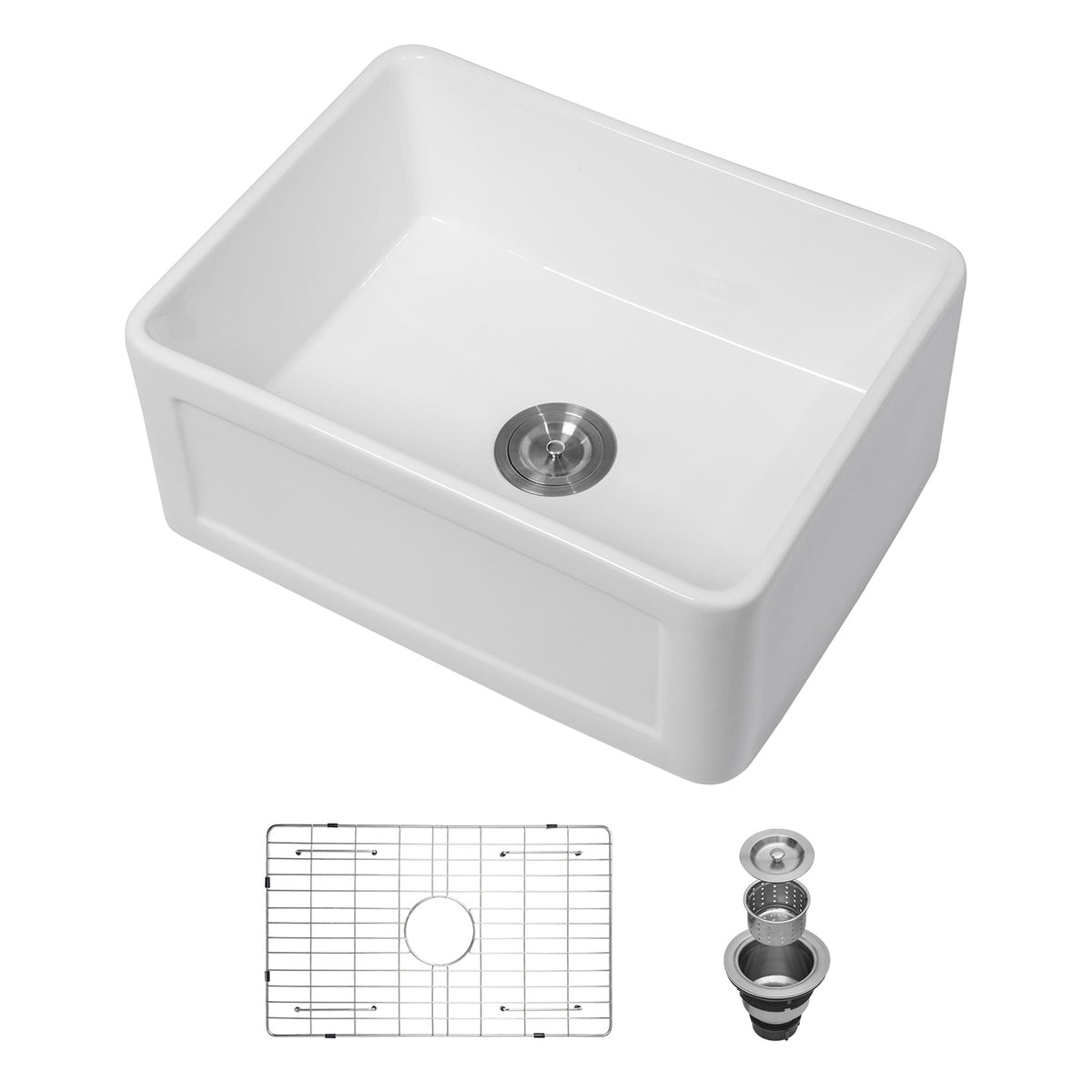 24 in. x 18 in. White Ceramic Reversible Farmhouse Kitchen Sink, 10 in. Deep Single Bowl Apron Front Utility & Laundry Sink