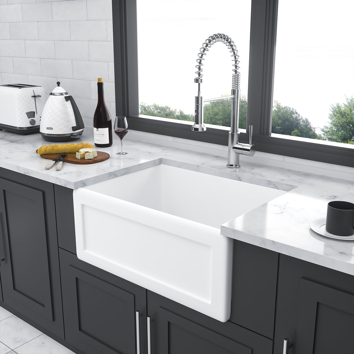 24 in. x 18 in. White Ceramic Reversible Farmhouse Kitchen Sink, 10 in. Deep Single Bowl Apron Front Utility & Laundry Sink