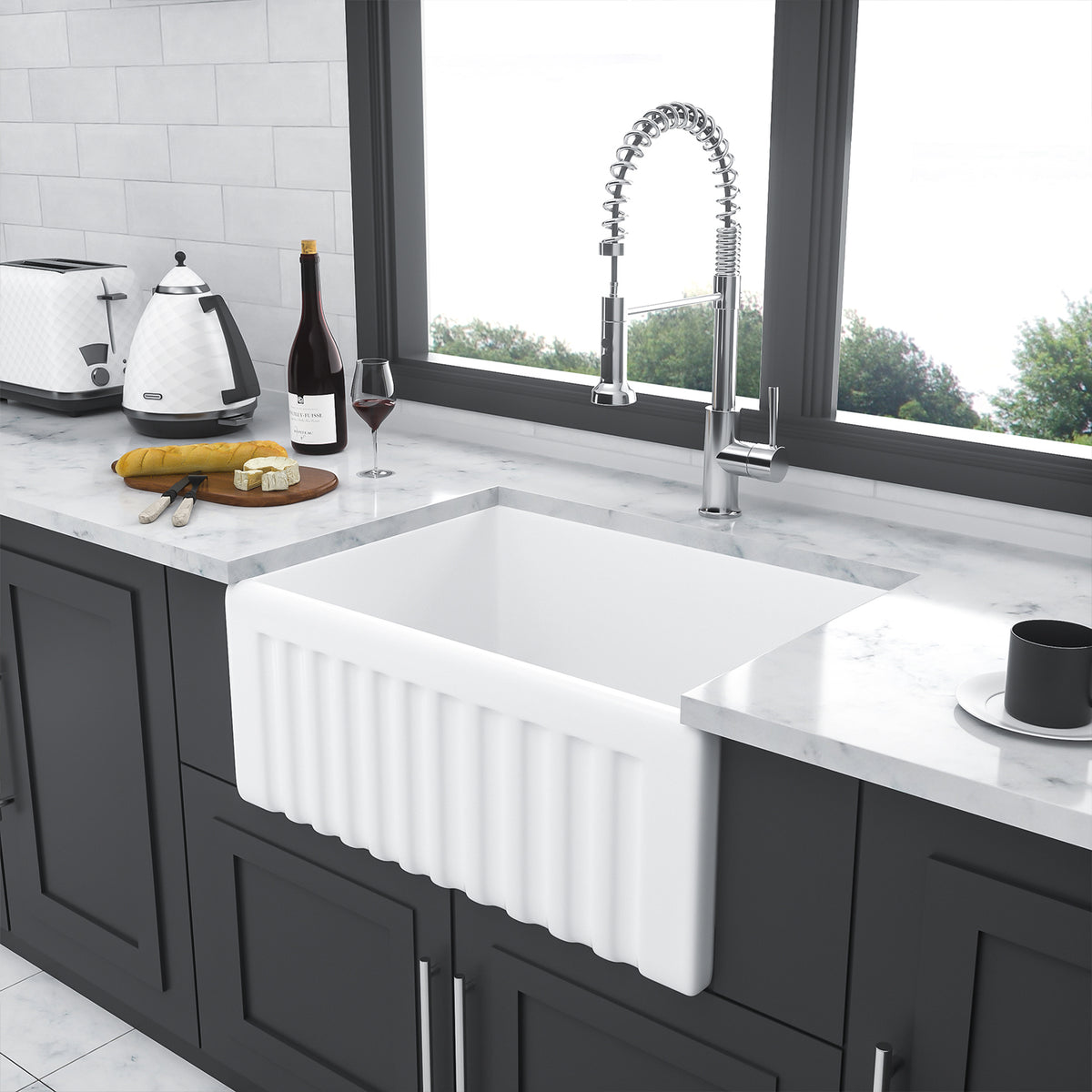 24 in. x 18 in. White Ceramic Reversible Farmhouse Kitchen Sink, 10 in. Deep Single Bowl Apron Front Utility & Laundry Sink