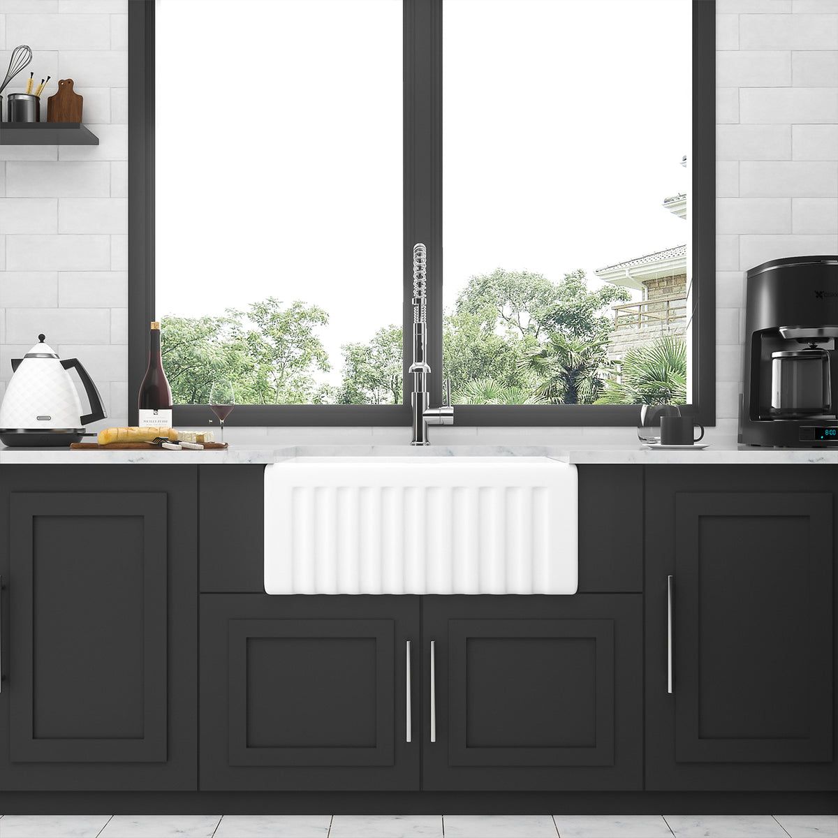 24 in. x 18 in. White Ceramic Reversible Farmhouse Kitchen Sink, 10 in. Deep Single Bowl Apron Front Utility & Laundry Sink